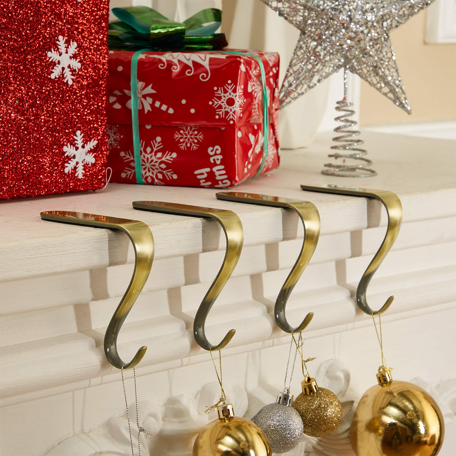 Boao Christmas Stocking Holders Metal Mantel Stockings Hangers Shelf Fireplace Garland Mantle Grips Set for Xmas Party Decoration (Bronze Color, 6)