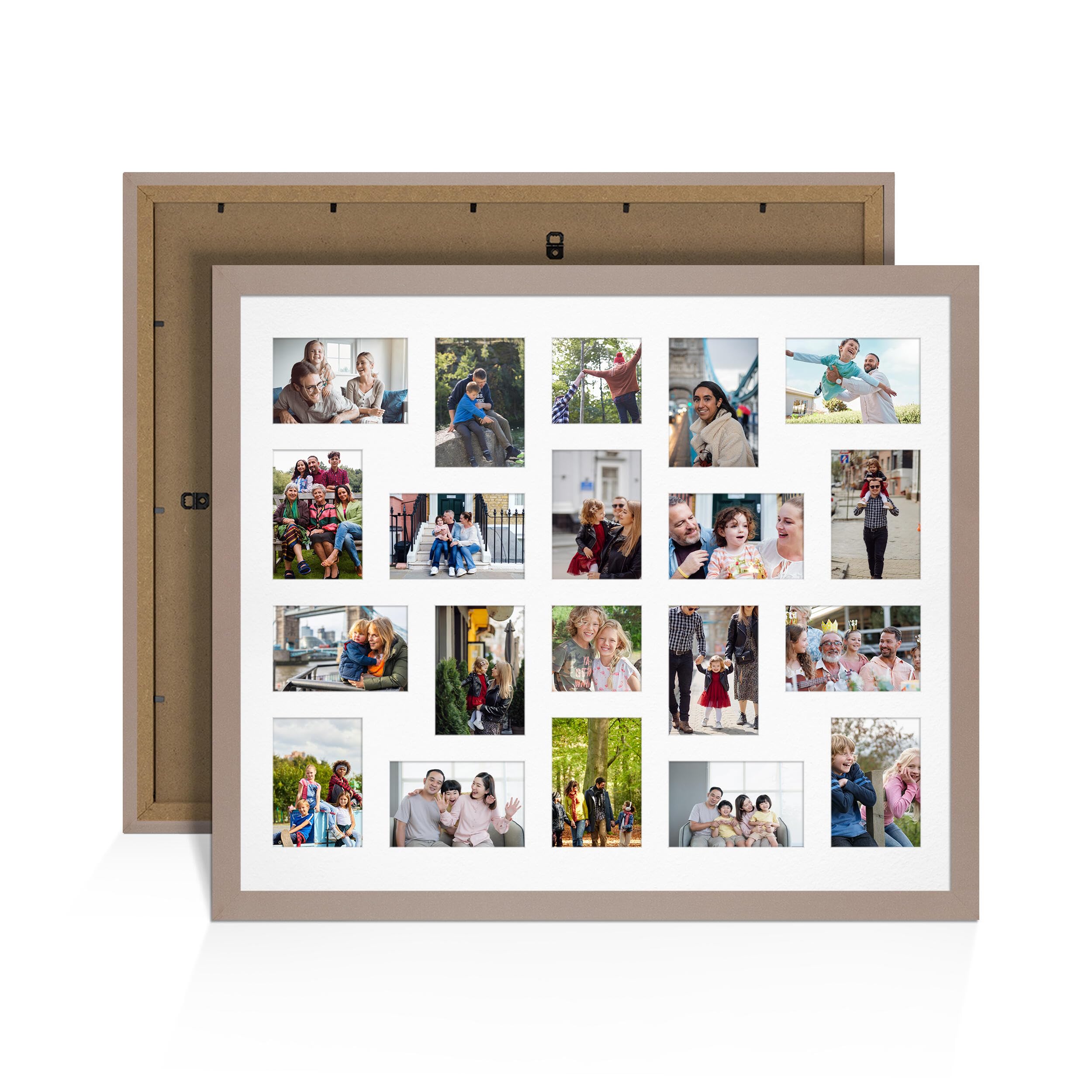 Alison Kingsgate Rose Gold 80x70cm Photo frames for multiple pictures - 20 Apertures Collage Frame with White Mount- Holds (18x) 6x4 & (2x) 4x4 Photos - Engineered Wood & Perspex
