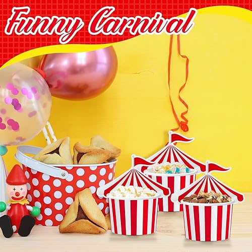 Miniatura 5 de Carnaval Party Circus - Tazas de helado de 8 onzas de papel para carnaval, tazas de aperitivos a rayas rojas y blancas, cuencos de postre de yogur,