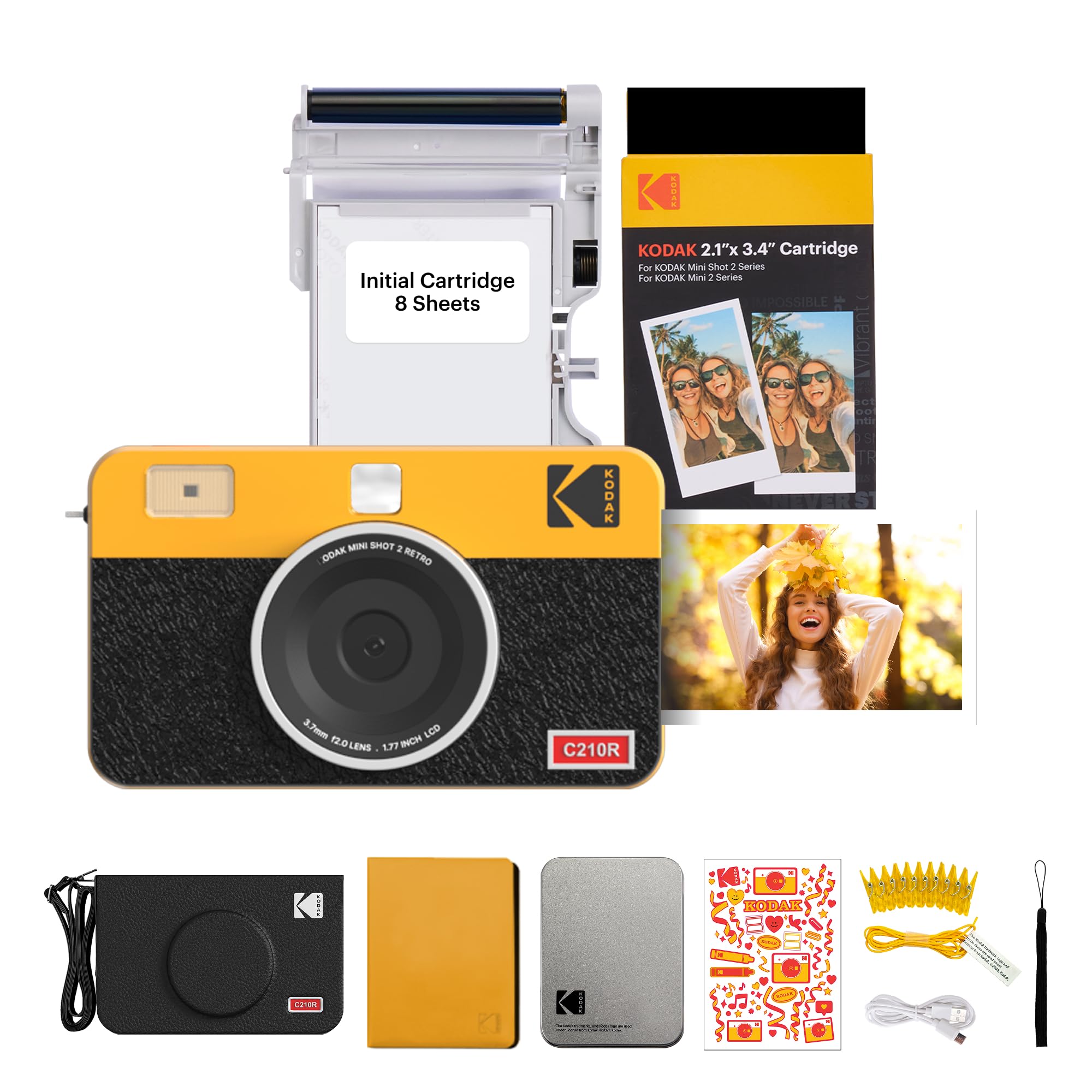 Kodak Mini 2 Retro 4PASS Portable Photo Printer for iPhone & Android, 5.3x8.6cm Instant Prints, 38 Sheet Bundle, Black