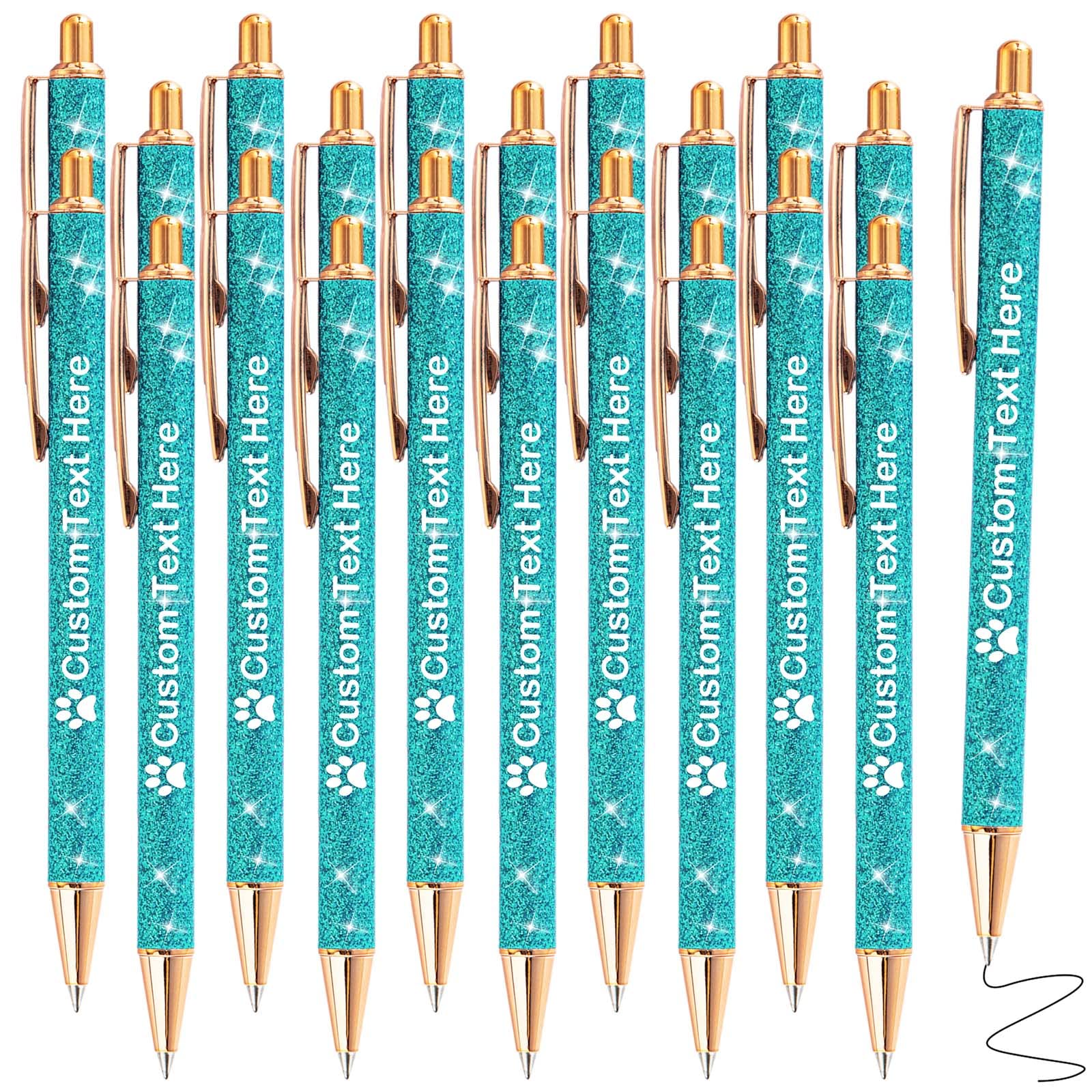 Xiuyours Personalised Pens for Women Custom Glitter Pen with Name Logo Imprinted, 20 Customised Sparkly Bling Ballpoint Pen Gift for Wedding Birthday Office Graduation, Green — image 1
