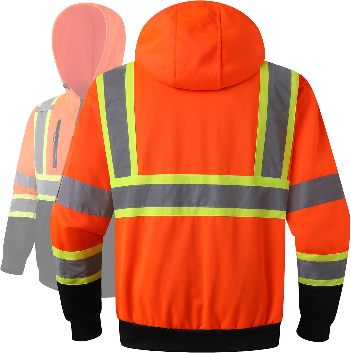 JKSafety Hi Vis Hoodie for Men Women High Visibility Reflective Sweatshirt with Zipper Meet ANSI Standard(SS260) - Image 3