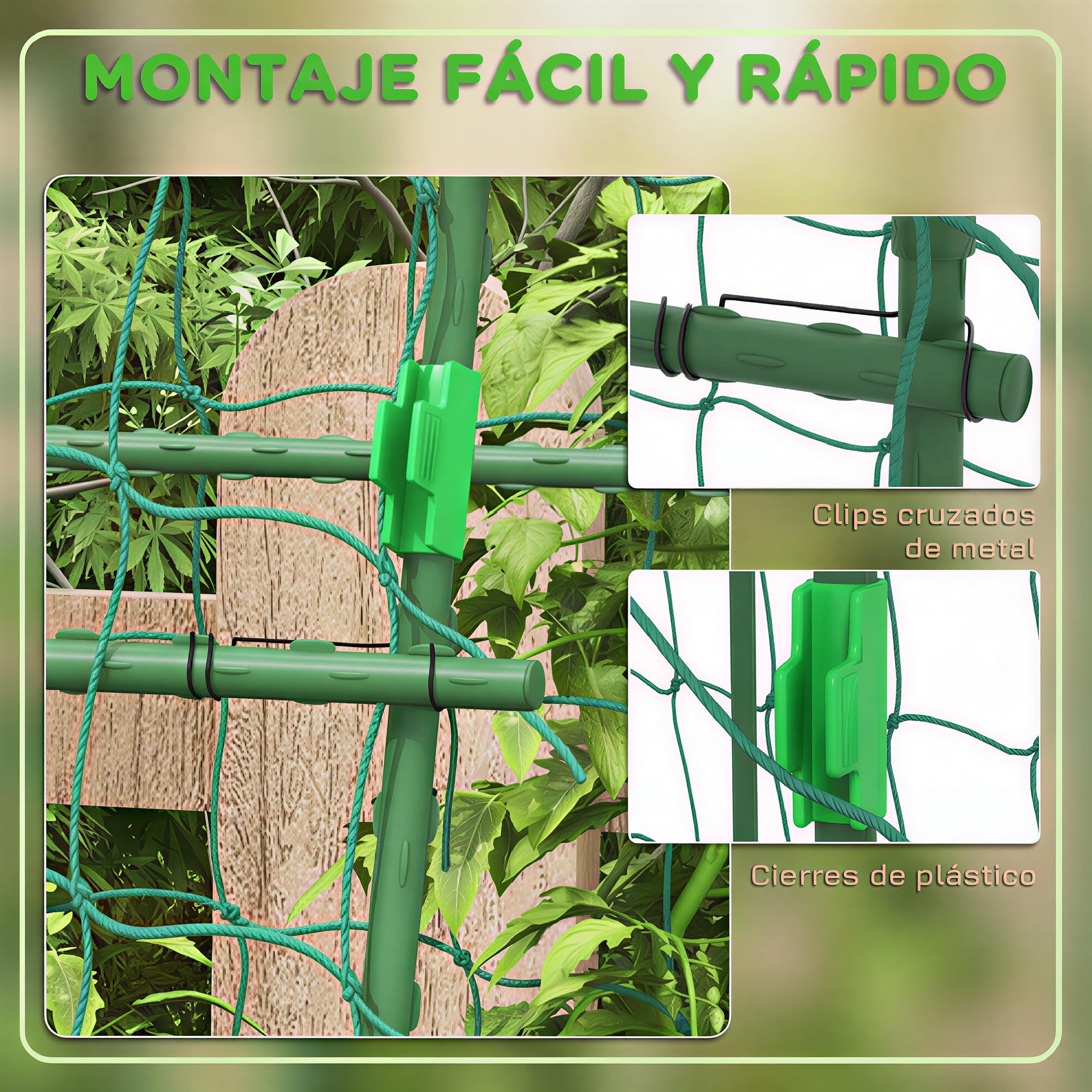 Outsunny Enrejado de Pepino 206 cm, Enrejado de Jardín en Arco para Plantas Trepadoras al Aire Libre, Forma en U, con Estructura de Acero con Recubrimiento de PE y Malla, Soporte para Verduras, Frutas