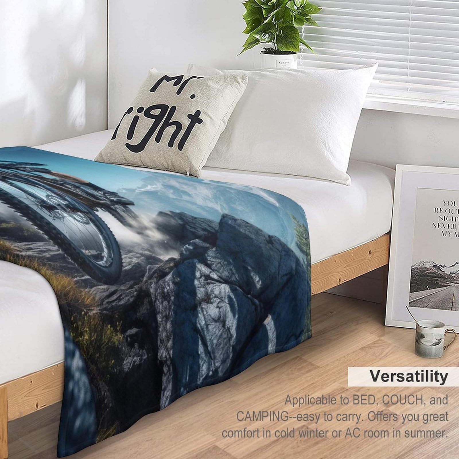 Couverture Moelleuse avec Motif De Vélo de Montagne - - Couverture Polaire Douce Flannel - Couverture De Canapé Chaude - Convient À Toutes Les Saisons （150×200cm）