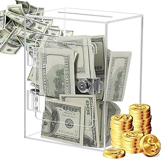 Large Clear Piggy Bank for Adults Kids, Openable Transparent Acrylic Money Bank Saving Box with Key, Unbreakable Coin Jar Pot Cash Container Box, for Teens Boys Girls Toys Age 6-12 Year Old