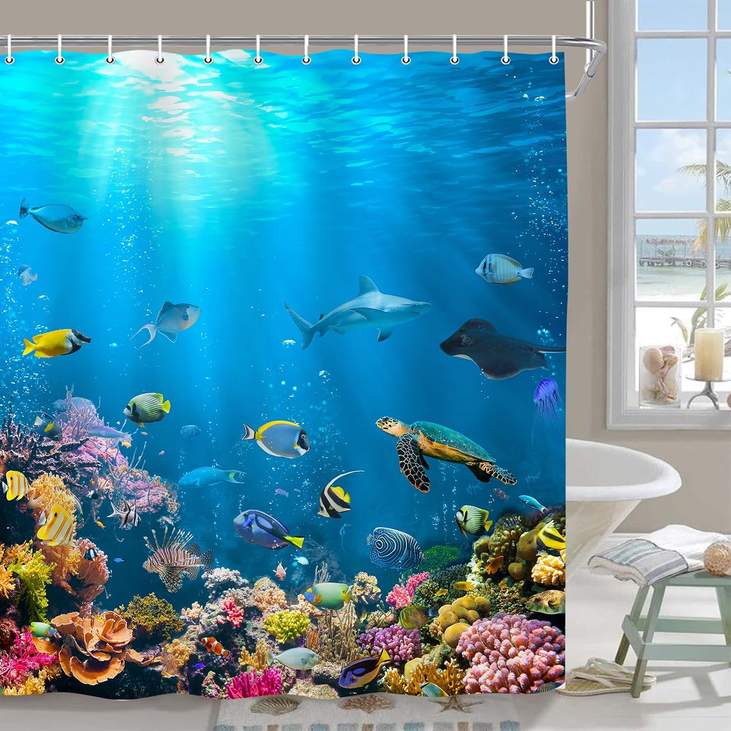 Amazon.com: Emwnodti Ocean Underwater World Shower Curtain, Colorful ...