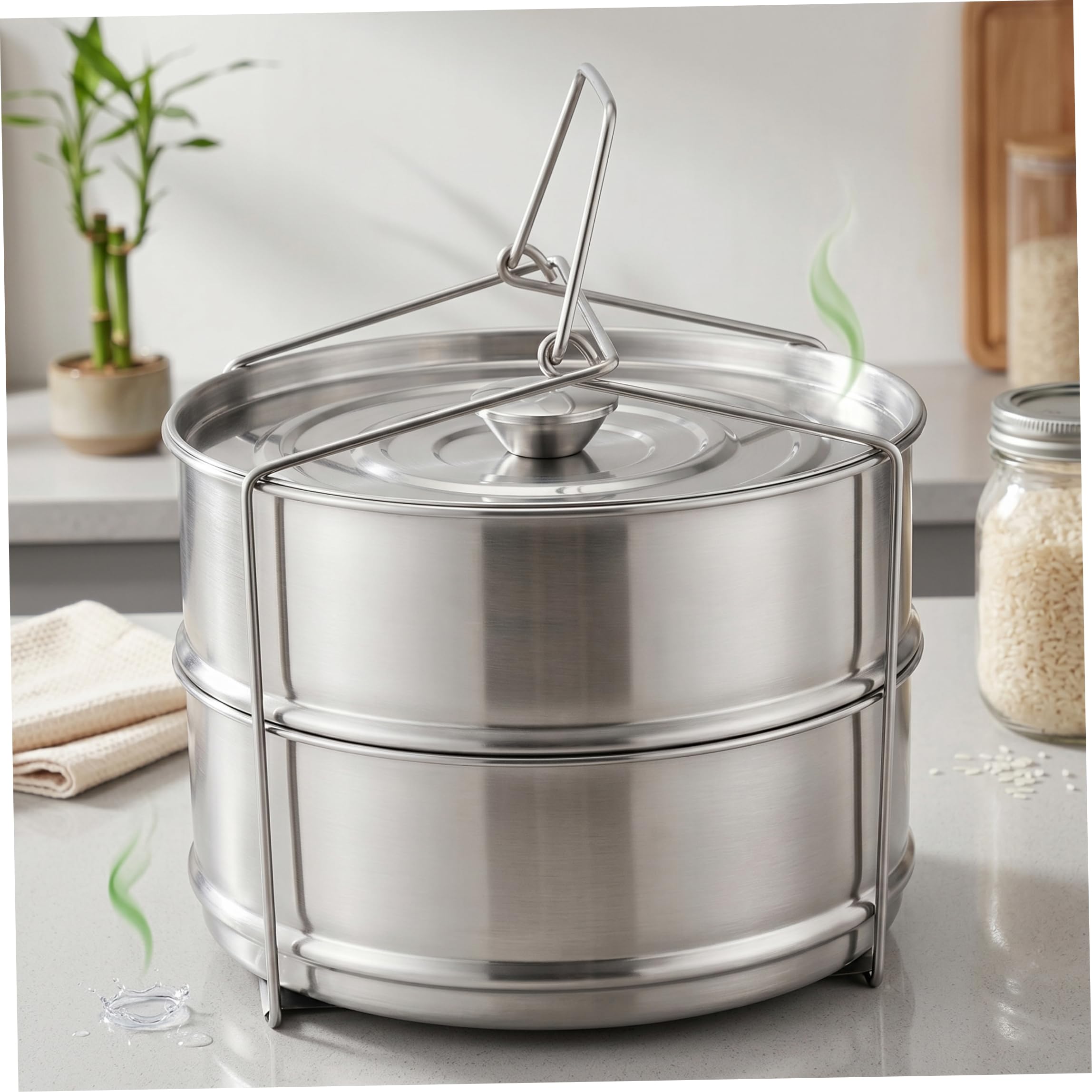 Accesorios para Olla a presión, Cesta de Vapor de Acero Inoxidable de 2 Niveles con Tapa y asa Insertos de Acero para Olla en Bandejas apilables para Verduras, arroz, Carne o Pescado.