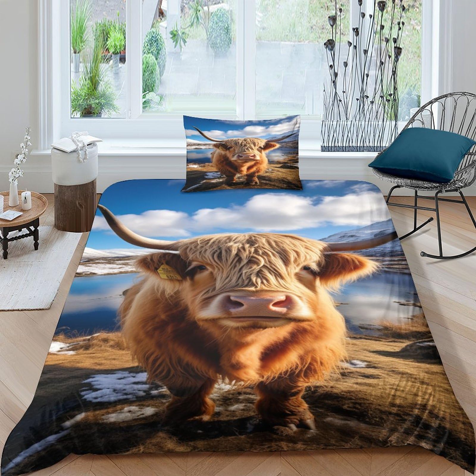 Housse de couette Highland Cattle avec taies d'oreiller lit simple