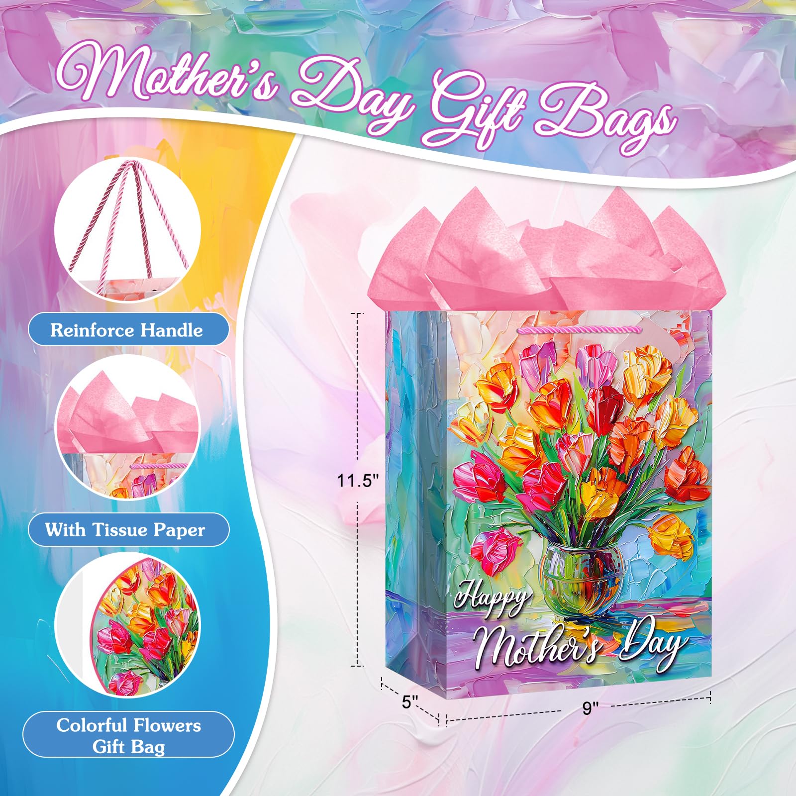 FLYAB Happy Mother's Day Gift Bag - 11.5