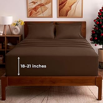 Mellanni California King Sheet Set - 6-Piece Iconic Collection Bedding, (Including 4 Pillowcases), 21-Inch Extra Deep Pocket, Easy Care, Ultra Soft, Cooling Sheets, Brushed Microfiber - Brown