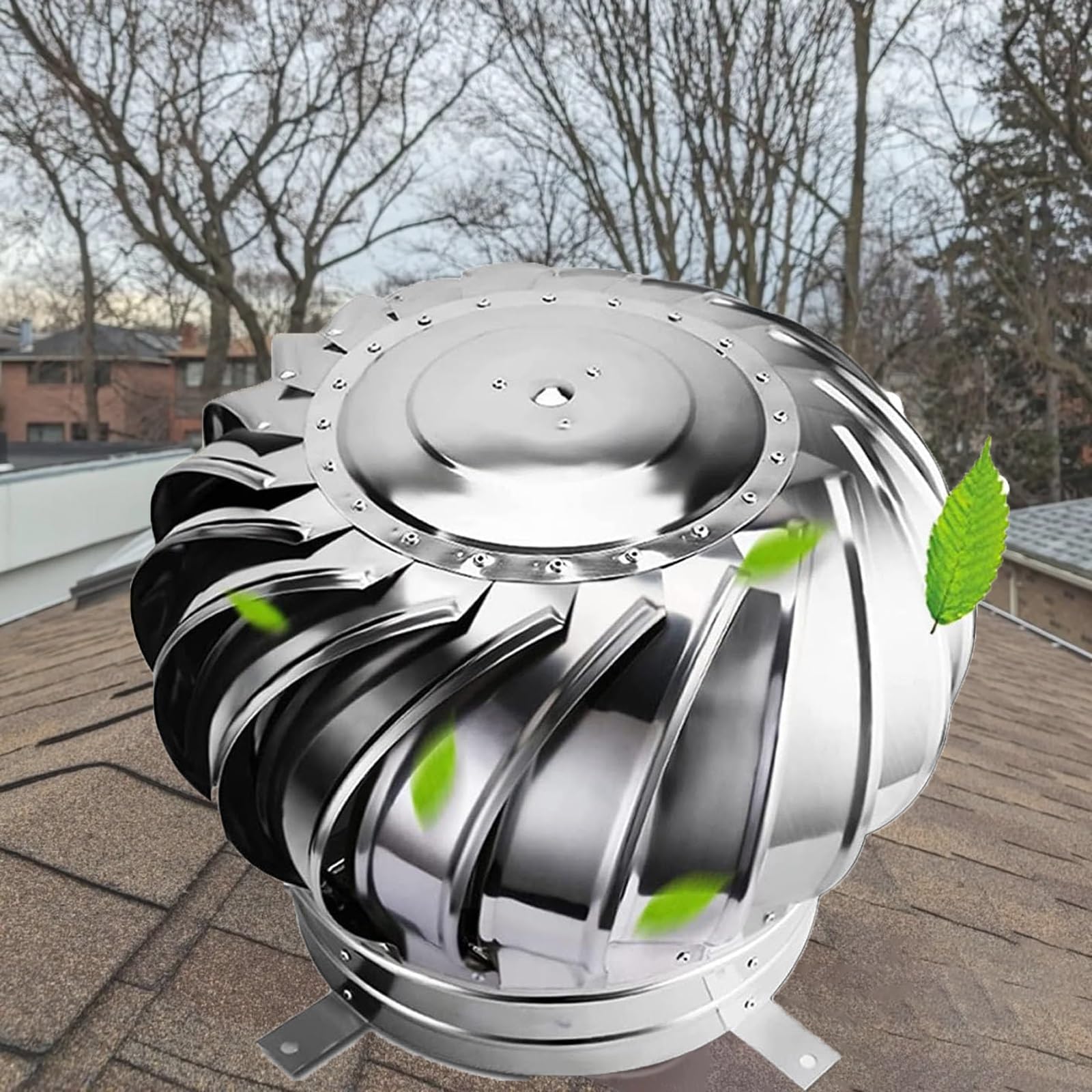 Wentylator sufitowy 14 cali, aluminium 350 mm, kolor srebrny, pokrywa turbiny wiatrowej do wentylacji dachowej, obrót bez silnika, łatwy montaż, kratki wentylacyjne Redon