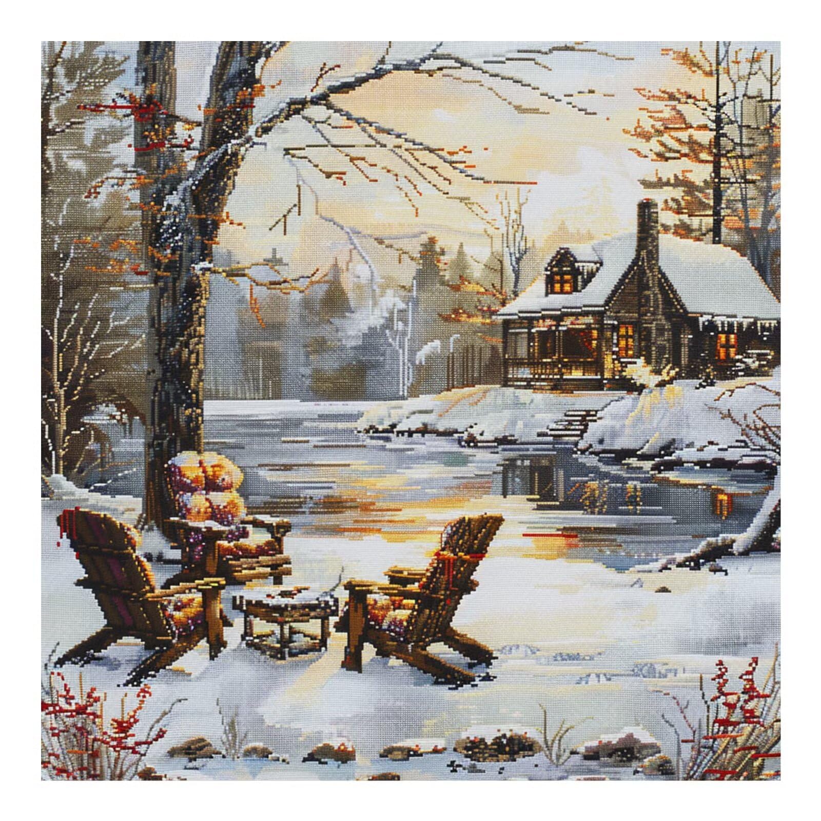 Cukol Cukol Cross Stitch Kits for Adults - 11CT Snow Landscape Pre Printed Stamped Cross-stitch Patterns, Advanced Beginners Embroidery Kit, 16x16 IN DIY Crossstitch Crafts for Wall Decor or Mum Gifts
