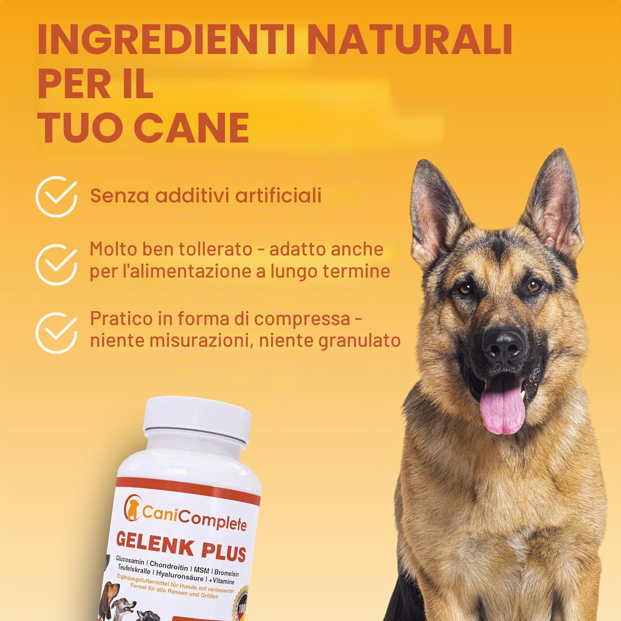 Articolazioni cane | Integratore cani CaniComplete, compresse per le articolazioni del cane con Glucosamina, Condroitina, Artiglio del Diavolo, MSM e Vitamine – supporto articolare