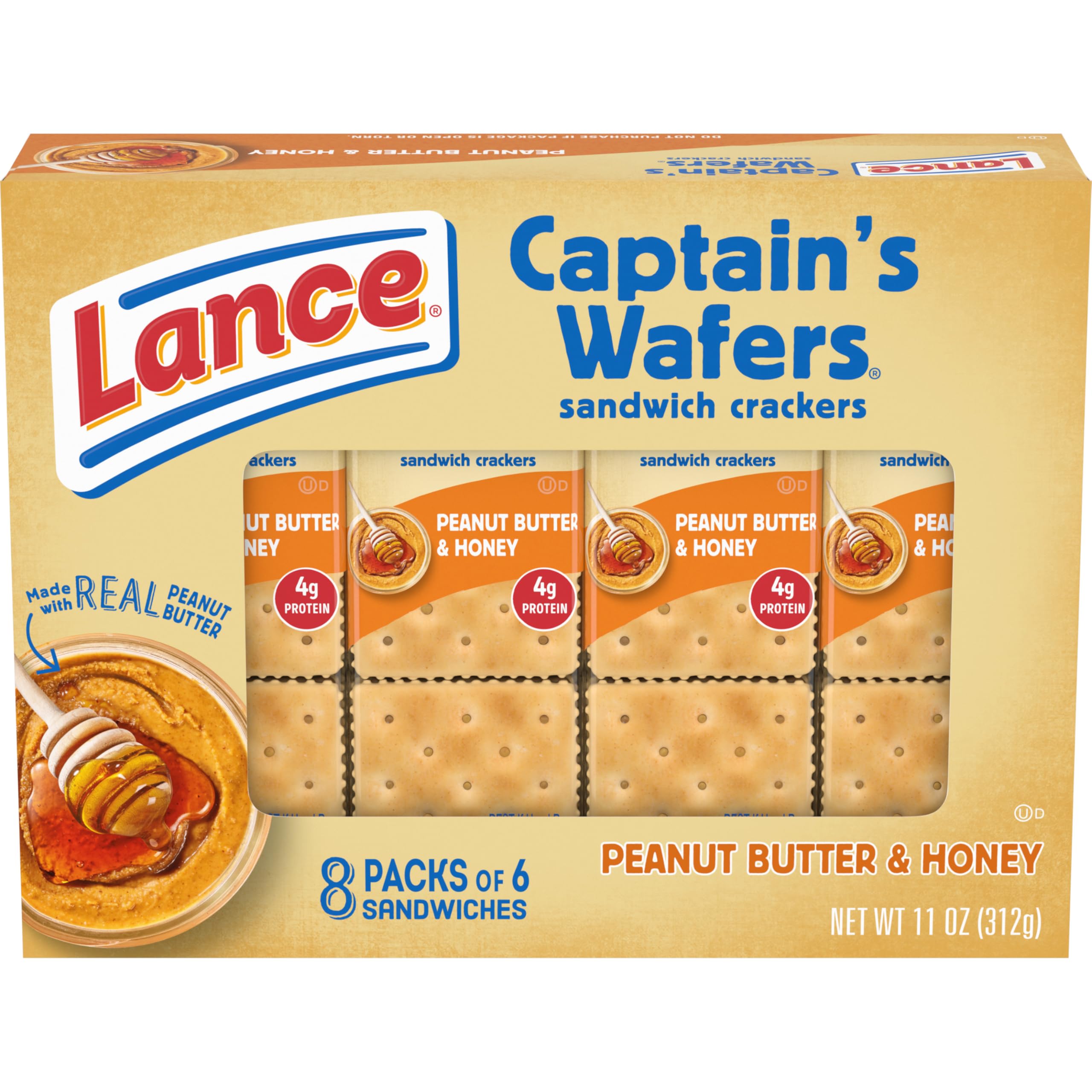 Captain's Wafers Peanut Butter & Honey Sandwich Crackers by Lance – 1.83 Ounce (Pack of 6), Peanut Butter and Honey, Model sku-1004-cwsc-fba