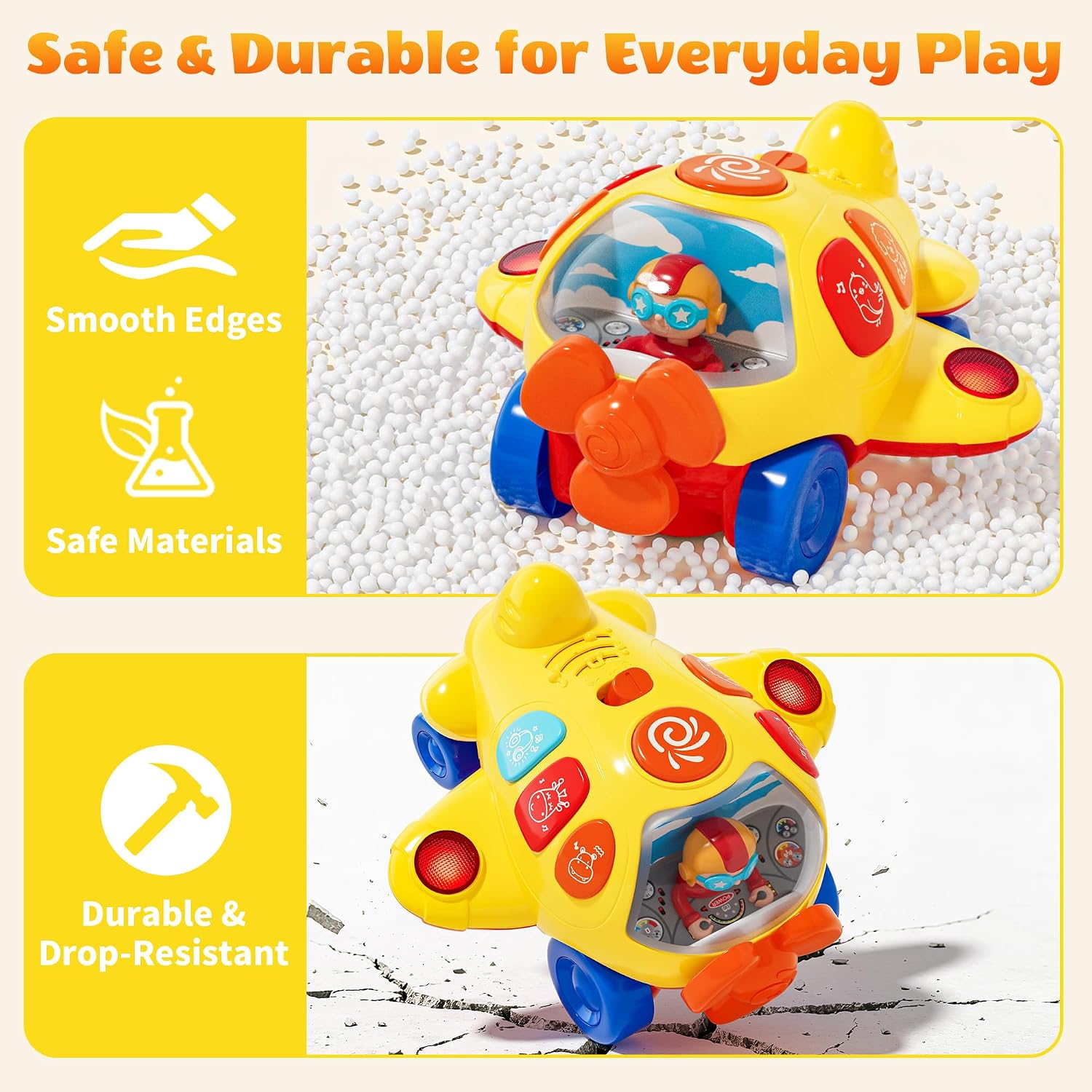 MORECOLL Baby Airplane Toy with Lights & Music, Bump & Go Baby Toys 6-12 Months, Interactive Moving Crawling Tummy Time Toys for 6 7 8 9 10 11 12 18 Months Babies, Birthday Gifts for Infants Toddlers