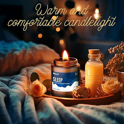 Miniatura 4 de Velas  Vela perfumada de lavanda para ayudar a aliviar el estrés y la relajación, juego de regalo para hombres y mujeres, aroma de geranio e ylang