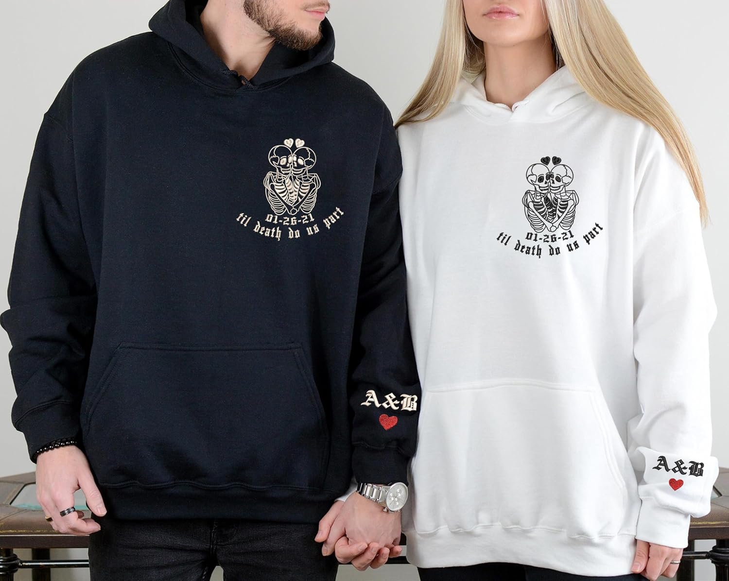 NAZENTI Custom Embroidered Matching Hoodie, Valentines Gifts For Couples, Personalized Couple Hoodie, Valentines Day Shirt - Image 2