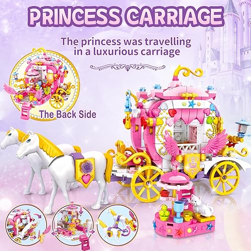 Miniatura 5 de Uniwee Juguetes de construcción STEM de castillo para niñas con calcomanías de diamantes de bricolaje, 1440 piezas de castillo de princesa realeza,