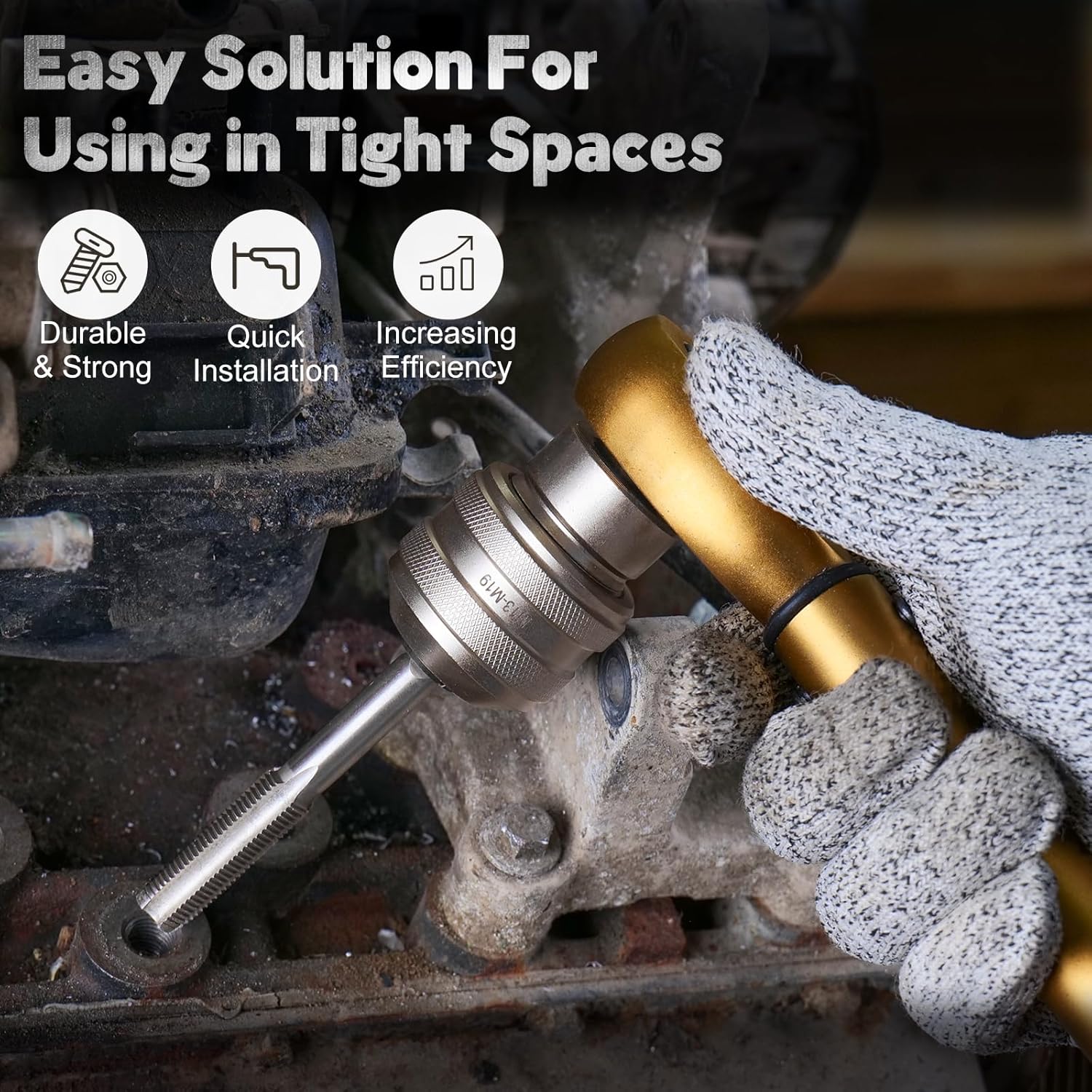 Topec Tap Sockets, 6-Piece Tap Socket Set, Extraction Tool, CR-MO Steel, Adjustable Handle with Metric M3-M19 Sockets & 1/4"-3/8"-1/2 Imperial Adapters
