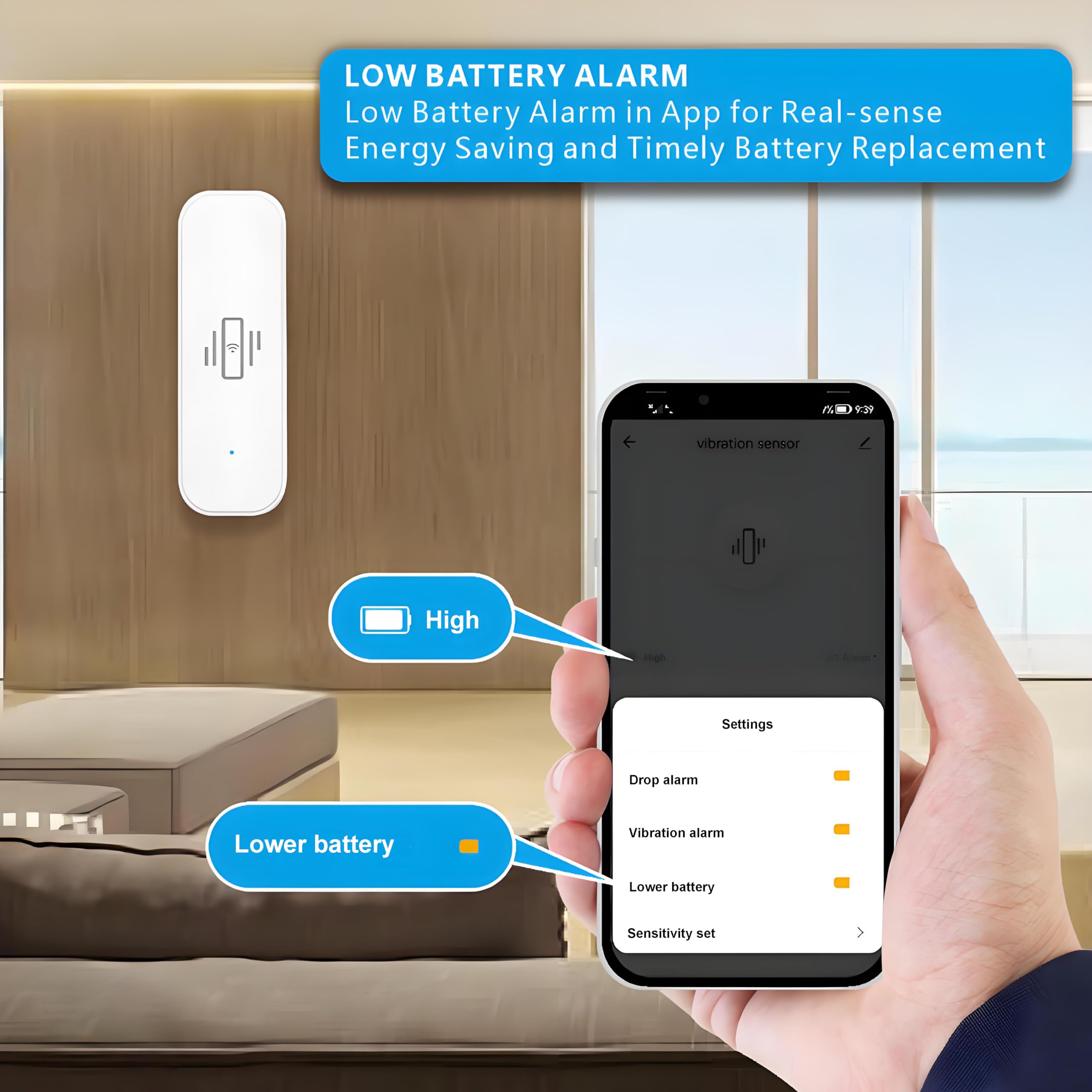 UHPPOTE 2.4GHz WiFi Vibration Sensor Shock Alarm Detector for Door Window Drawer Work with Tuya APP - Image 4