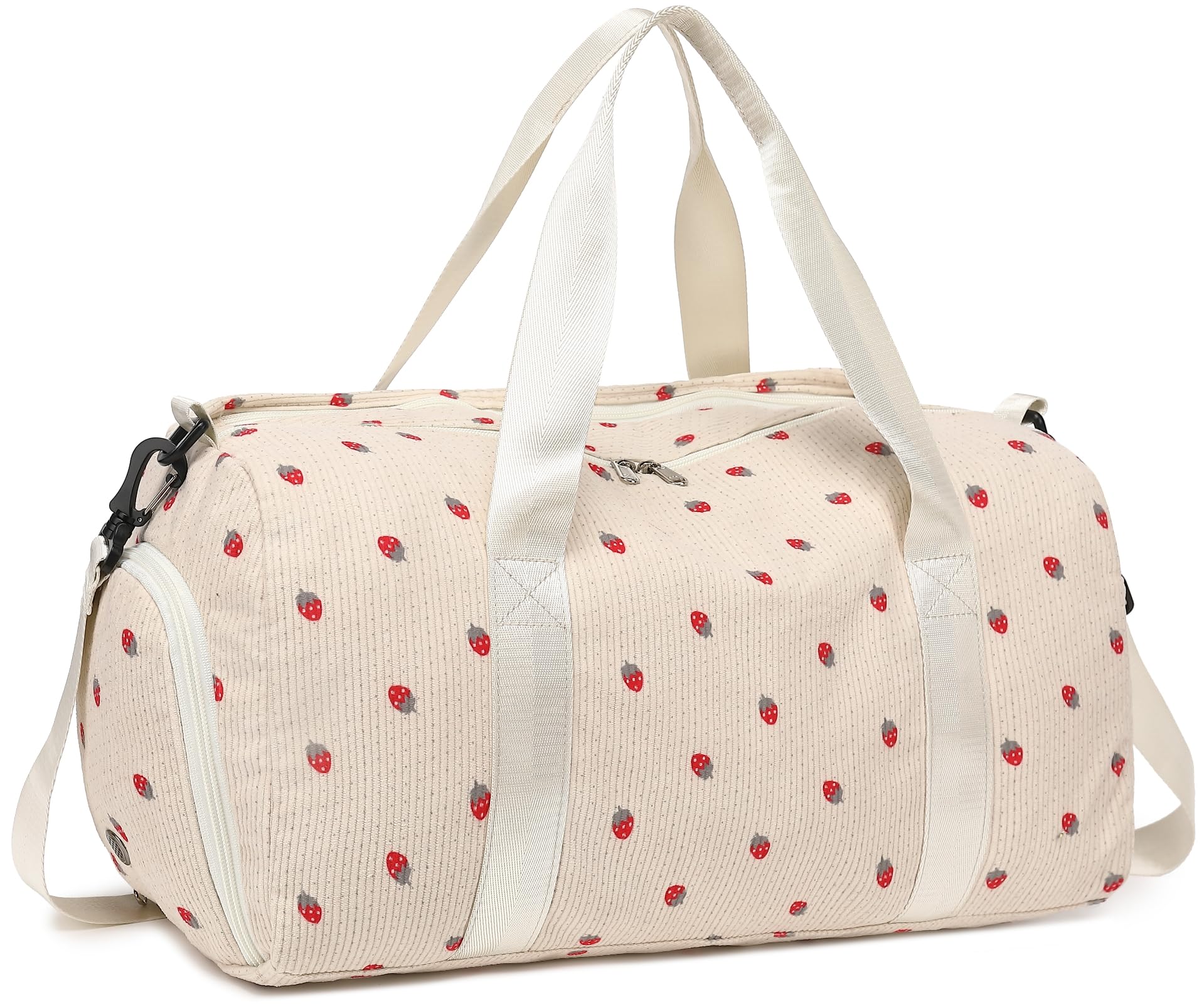 LOIDOU Sporttasche Reisetasche Frauen Mädchen Jungen Sporttasche mit großem Schuhfach Nassfach Sport Reisetasche Trainingstasche Schwimmtasche für Reise Gym Yoga (Beige-erdbeerbein)