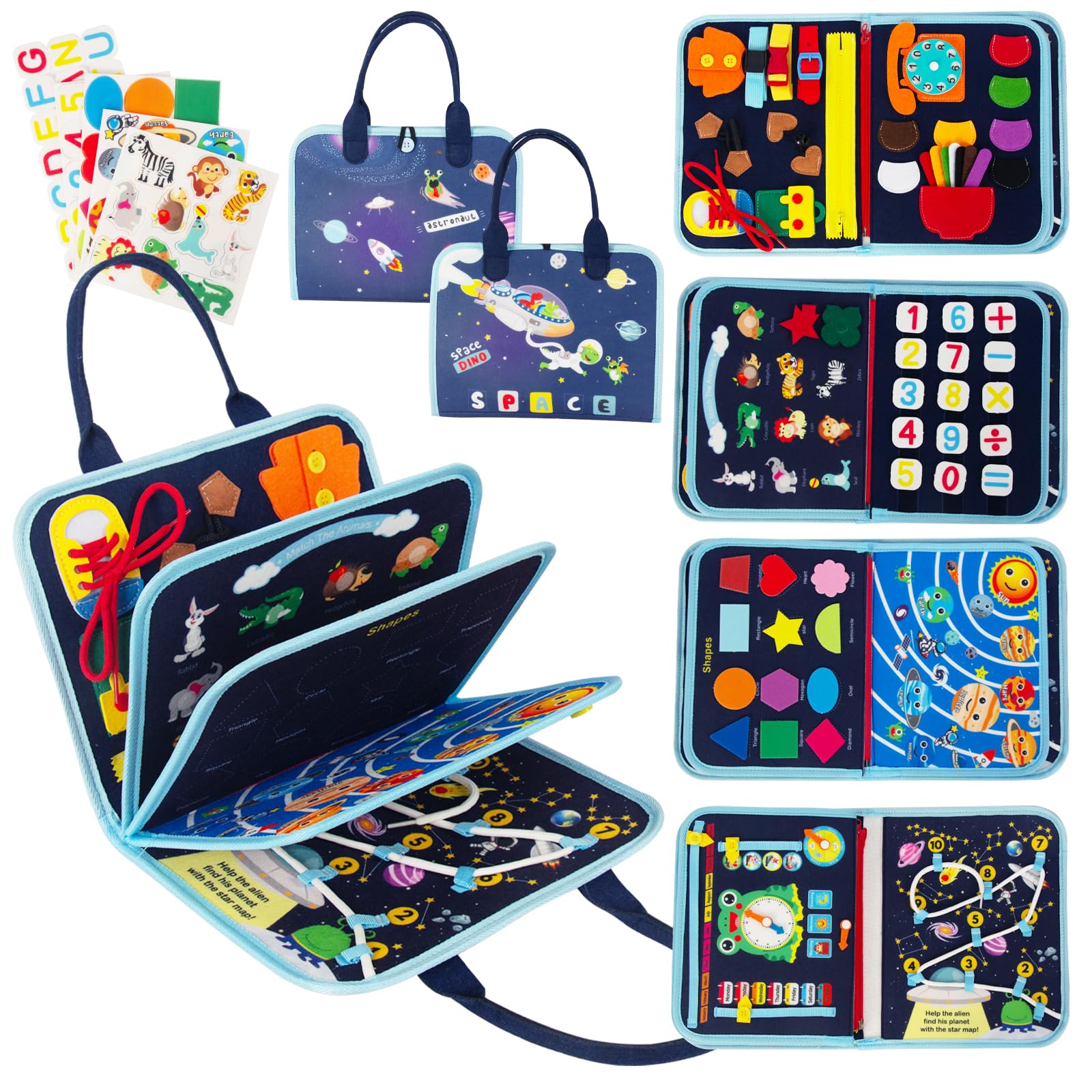 WOODENFUN Quiet Book Montessori Toy Baby Busy Board Activity Book for Children 1 2 3 Years Nursery (Blue)