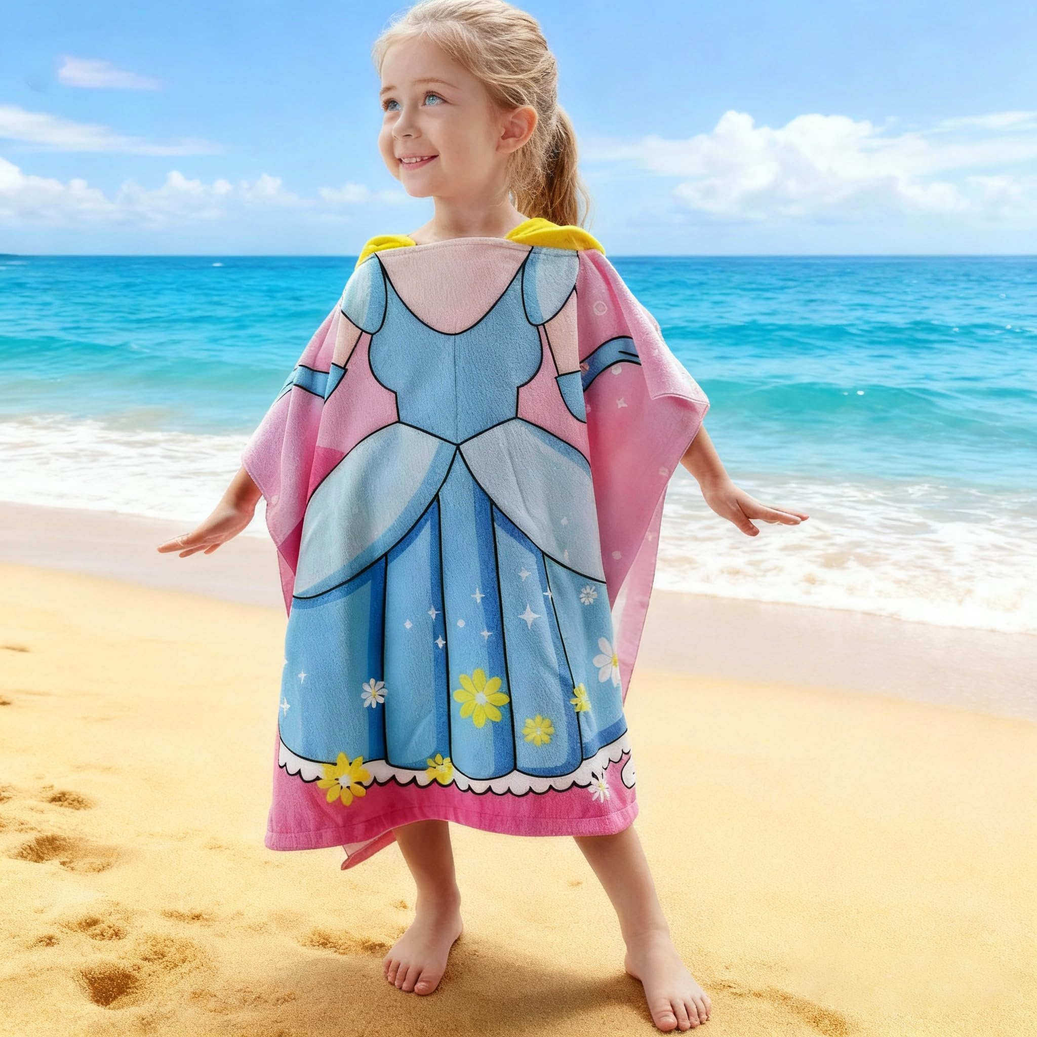 Toalla con capucha para niñas pequeñas, suave y absorbente, poncho con capucha para playa, baño y natación, 47.2 pulgadas de largo x 23.6 pulgadas de ancho