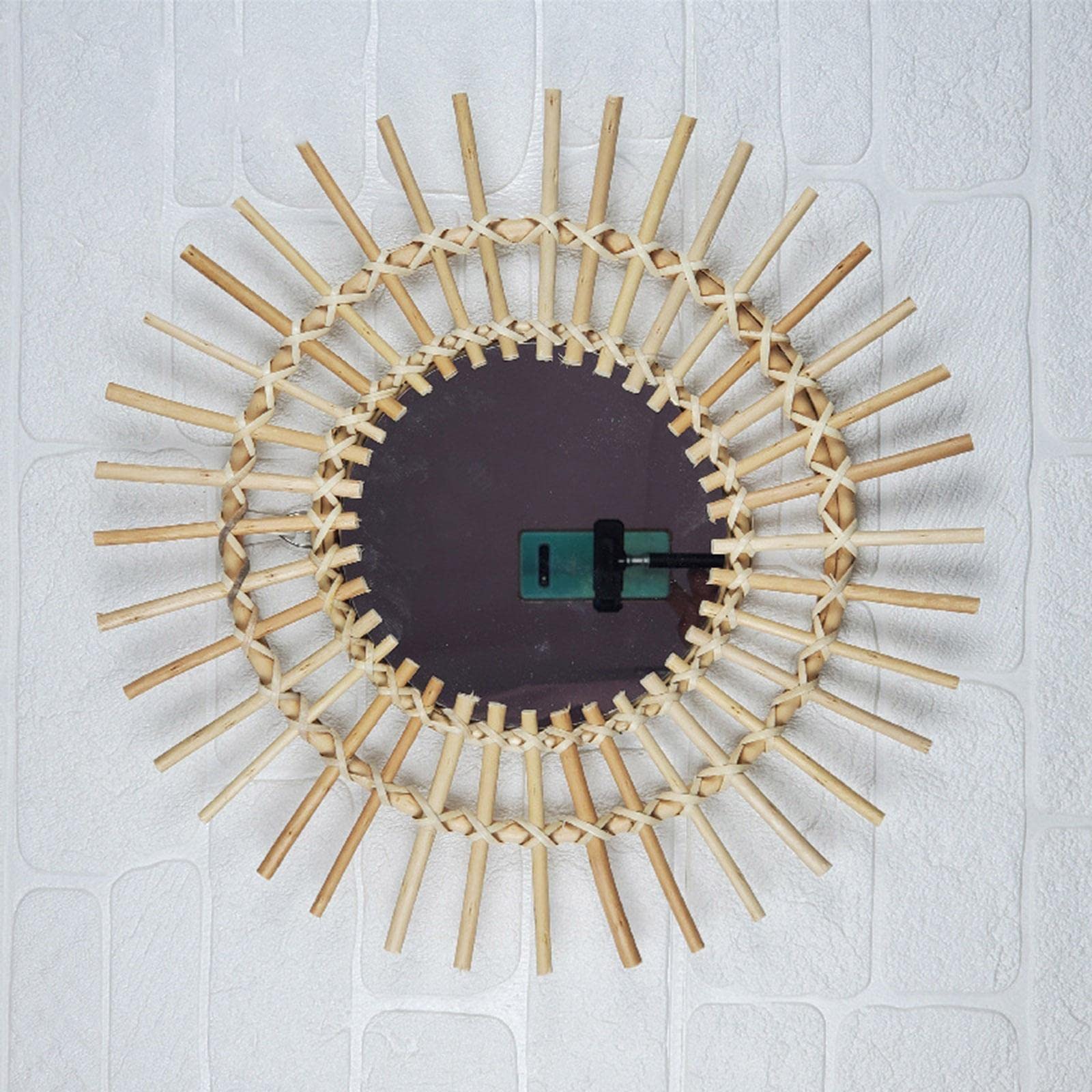 Specchio da Parete Rotondo Fatto a Mano Cornice Intrecciata Leggera Specchio Decorativo Stile Rustico Adatto per Camera da Letto Soggiorno, L