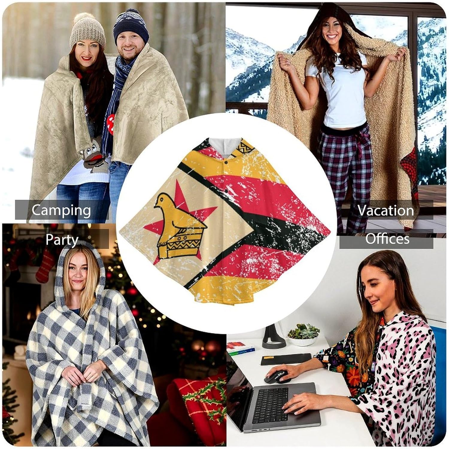 Zimbabwe Vintage Flag Wearable Blanket with Hooded Flannel Blankets Cape with Pocket