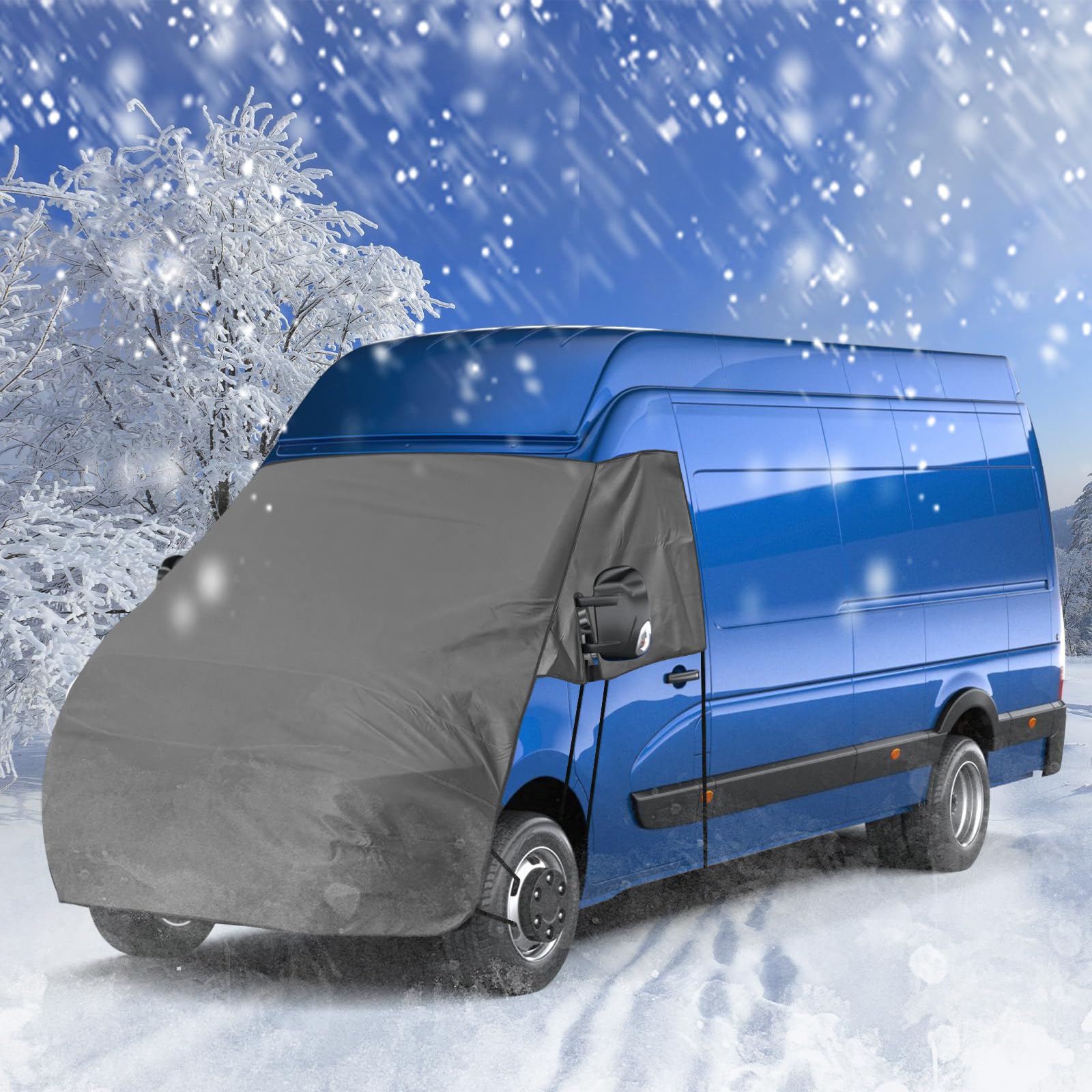 Copertura Parabrezza Camper per Renault Master Nissan NV400 Interstar Opel Movano, 420D Telo Copri Parabrezza Camper con 10 Bande e Magneti per Protezione da Ghiaccio, Neve e Sole