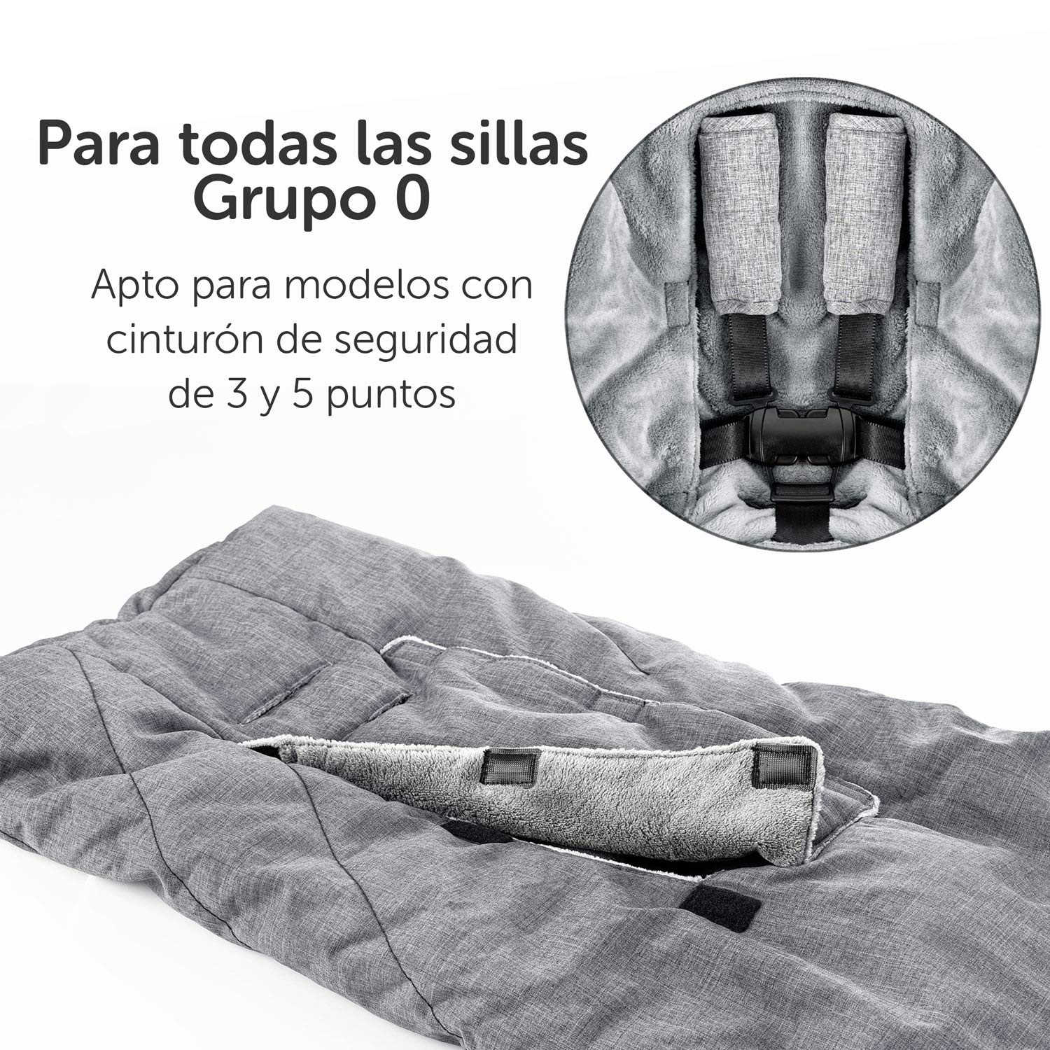 Zamboo Saco Grupo 0 Universal PRO Thinsulate 3M, Saco Capazo Bebe Invierno con Forro Polar Térmico, Arrullo Capazo Invierno Ajustable y Bolsa - Gris