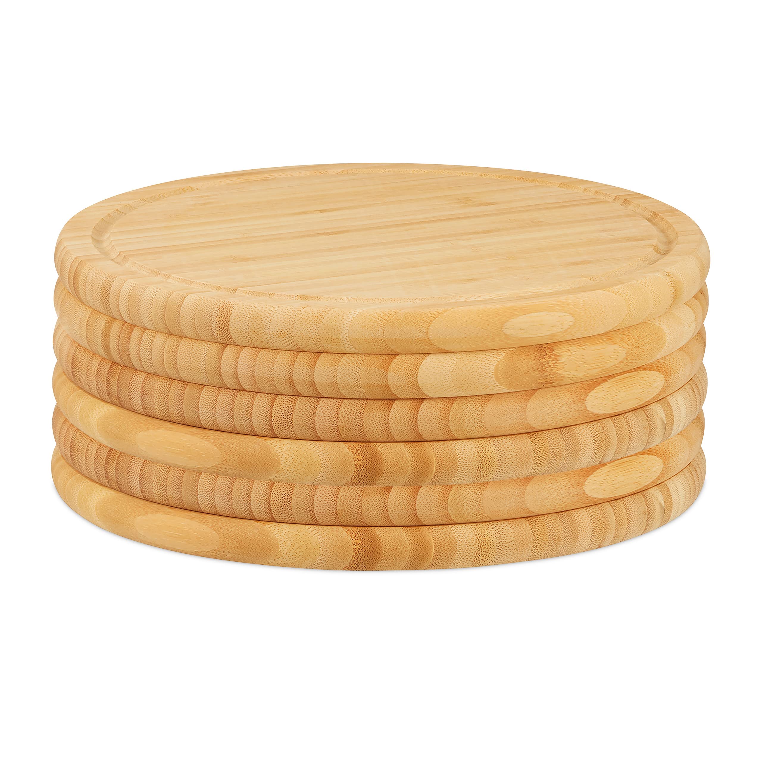 Set de 12 Tablas de Cortar para Cocina Grandes, Tablas para Todos los Alimentos, Bambú, Ø 30 cm, Madera Natural