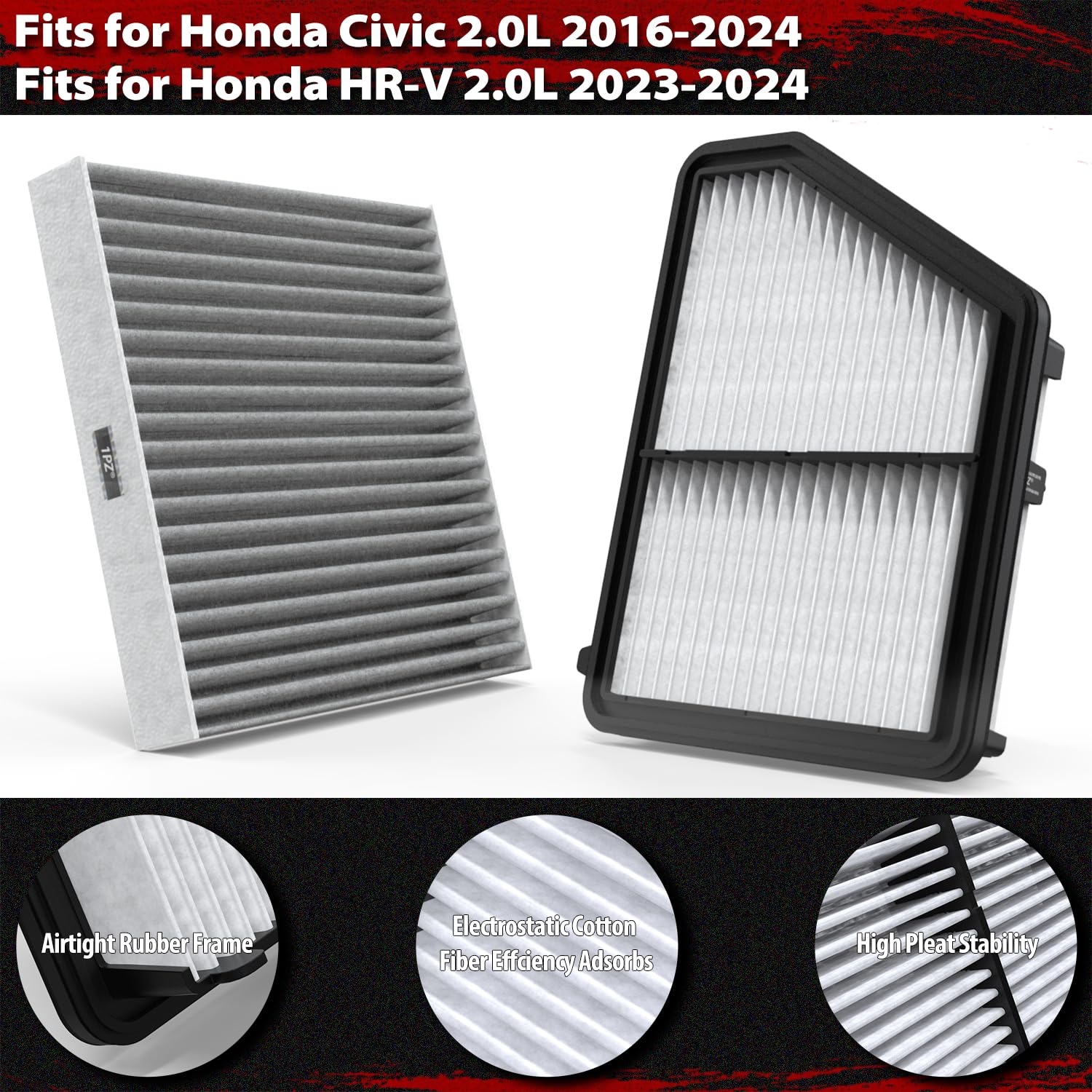Engine & Cabin Air Filter For Honda Civic 2.0L 2016-24 HR-V 2023-2024