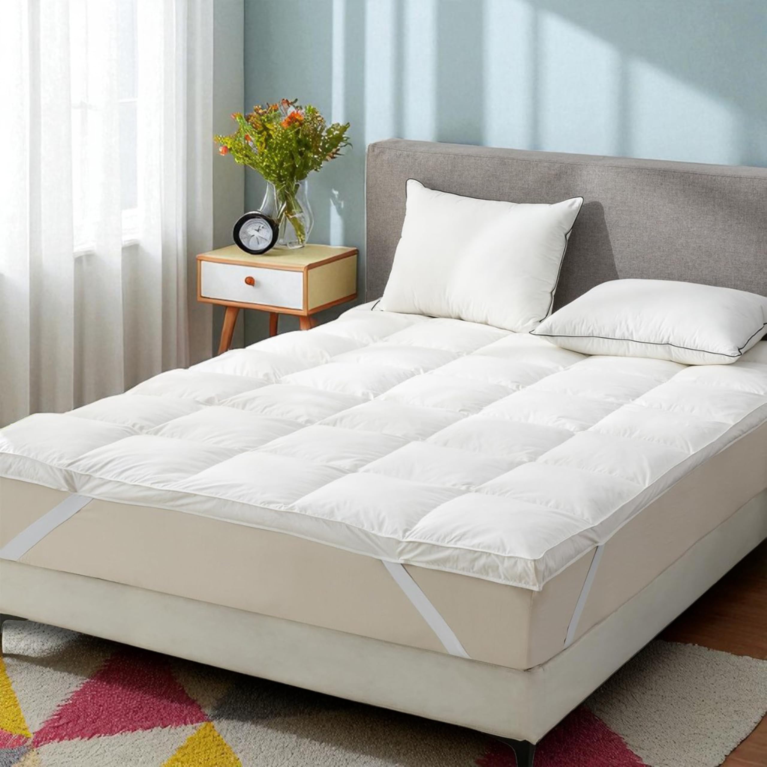 Luxtrous Mattress Topper, 10cm Microfiber Kingsize Bed Topper,Ultra Soft and Breathable Soft Quilted Bed Toppers With Strong Elastic Straps, Premium Comfort&Supports Restful Sleep(King)