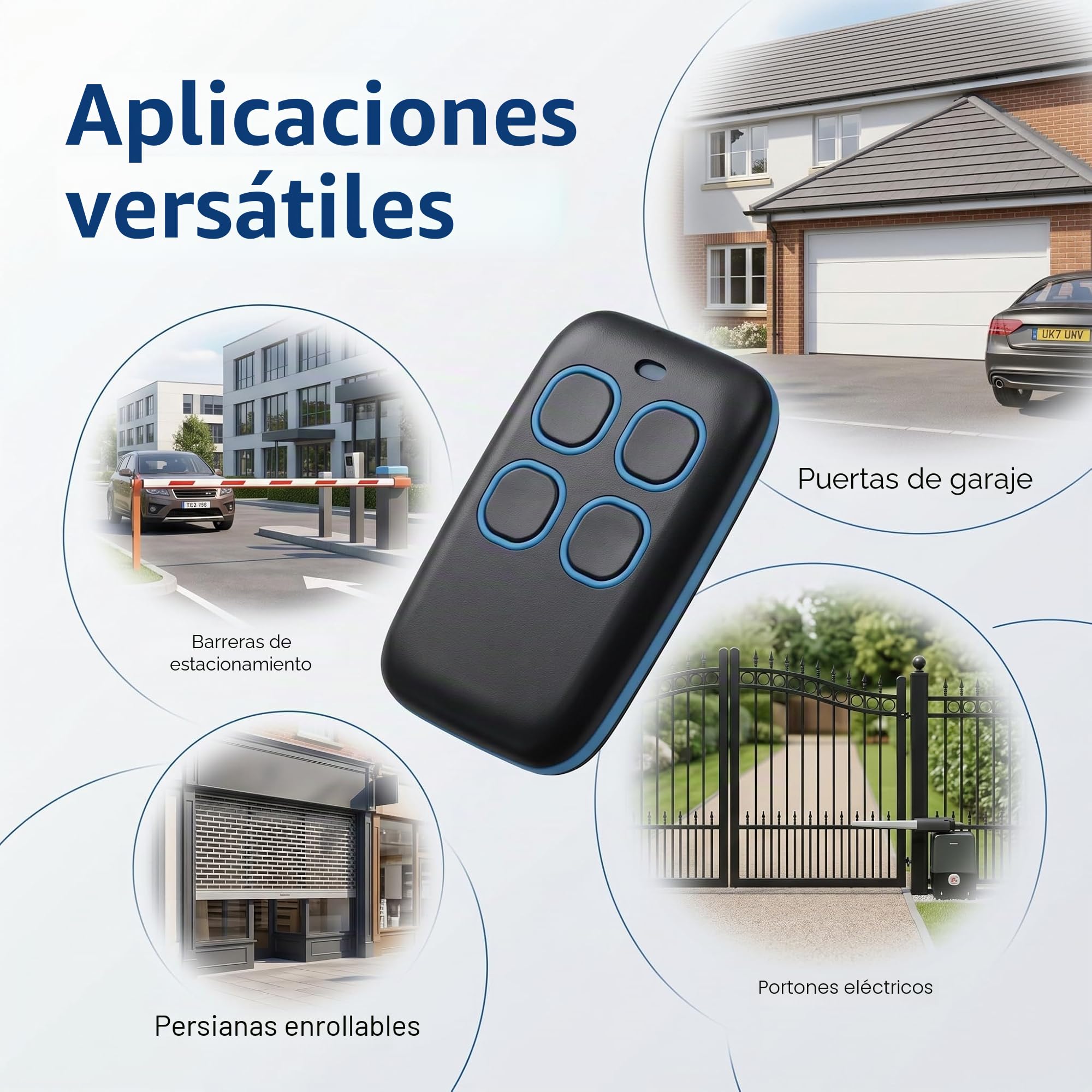 Mando a Distancia Universal 4 en 1, Rolling Code y Código Fijo para 280-868 MHz, Mando Copiador Impermeable para Coches, Puertas de Garaje, Persianas Enrollables, Automáticos, Azul