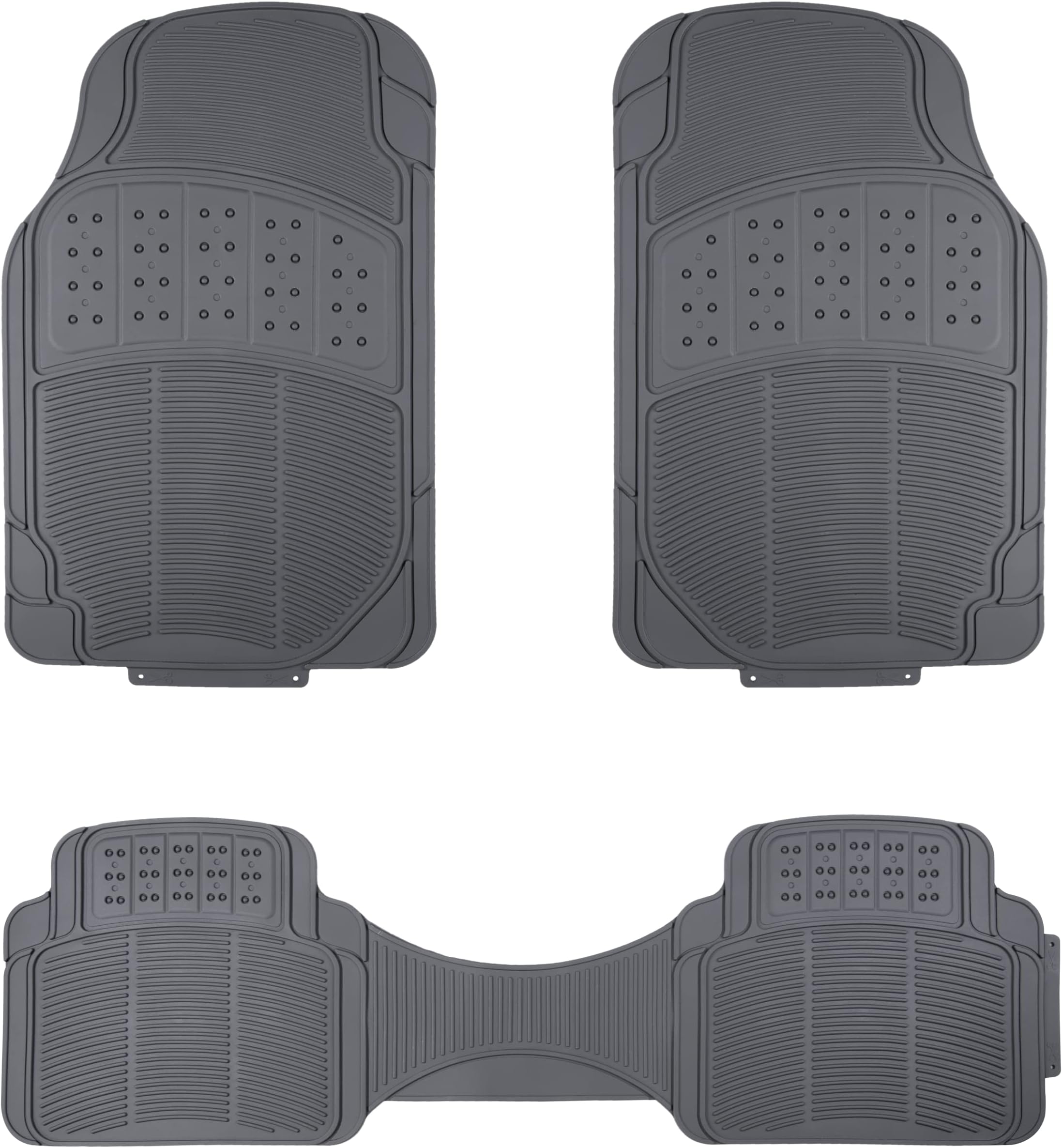 Amazon Basics Universal PVC Faux Rubber Car Floor Mats, Anti-Slip, All Weather Protection, Waterproof Flexible Trim to Fit for 95% Automotive SUV Sedans Trucks, Charcoal Pure Grey, Pack of 3