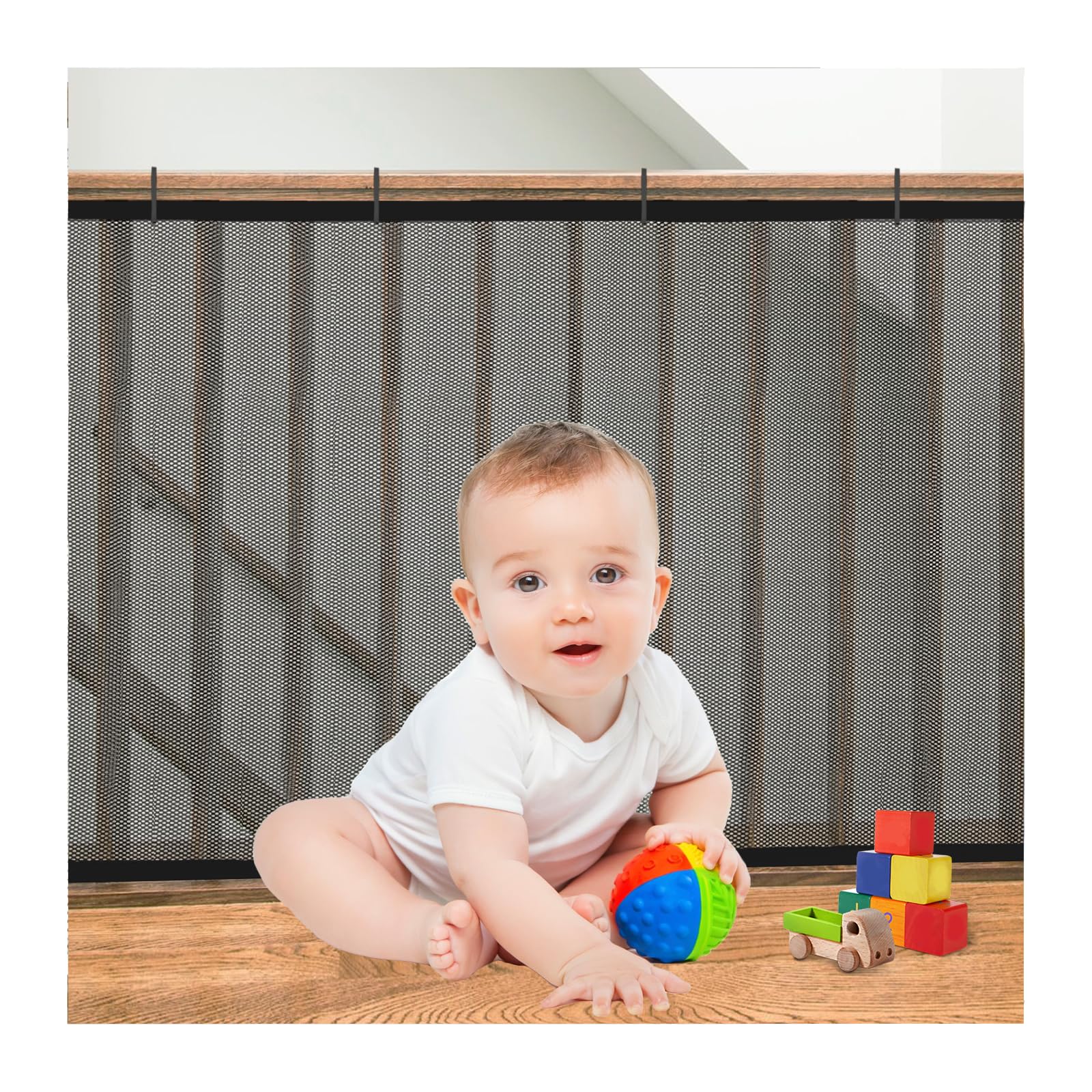 Banister Guard for Kids, Pets, Toys, Safety Netting for Balcony,19.7 ft L x 2.56 ft H, Mesh Netting Safety Net for Balcony Rail Stair, Stairway Net