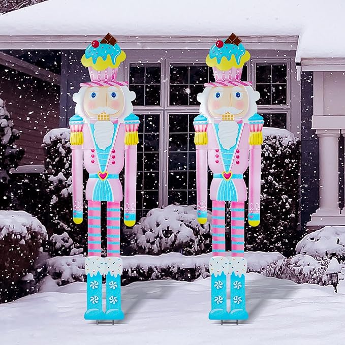 Nussknacker aus Metall für den Außenbereich, 1,8 m hoch, Dekoration für Weihnachten, Feiertage, Garten, Rasen, Veranda, Weg, 2 Stück, niedlich