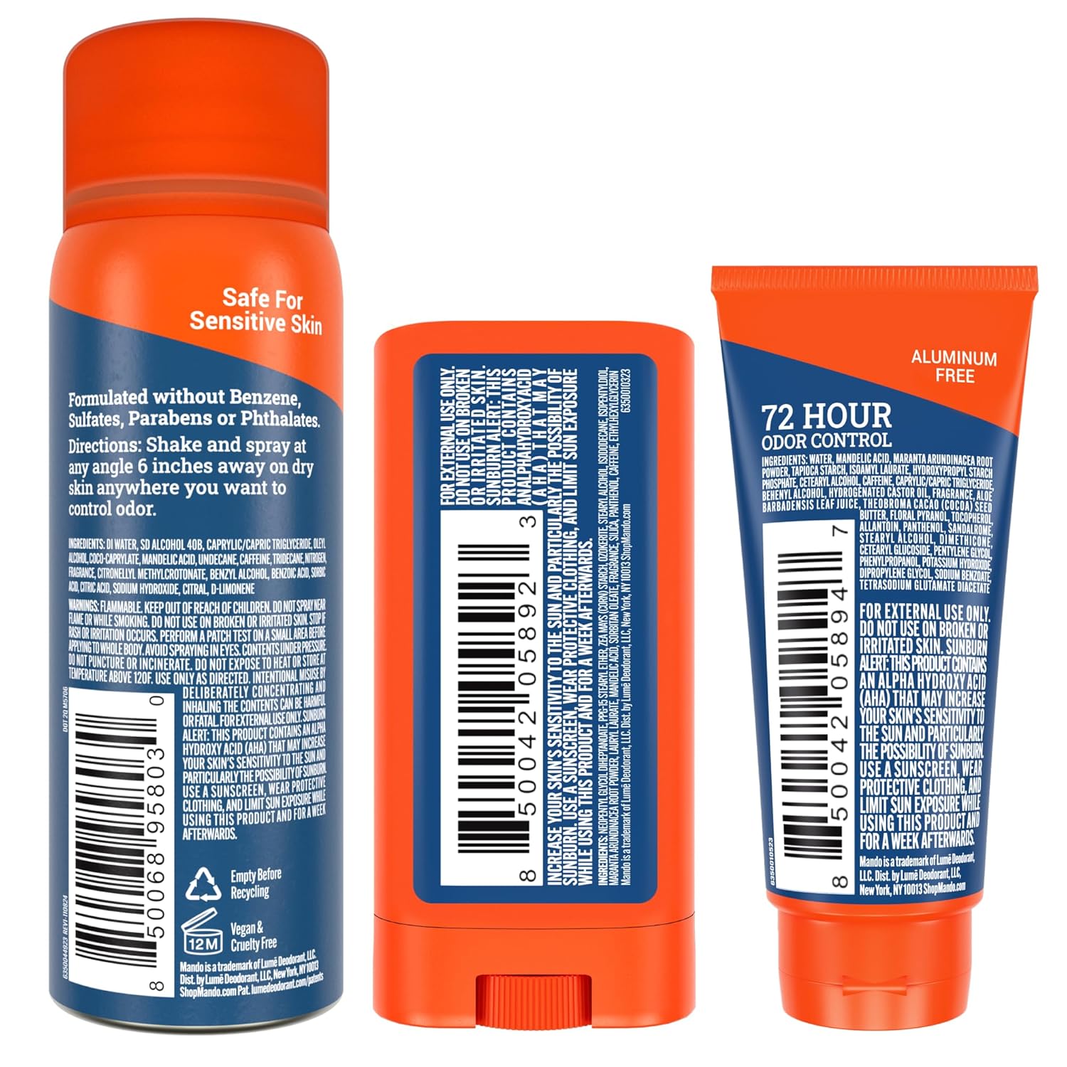 Mando Whole Body Deodorant Mini Trio – Solid Stick, Invisible Cream & Spray – 72HR Odor Control – Aluminum & Baking Soda Free, Skin Safe, Travel Size for Men – Pro Sport Scent - Image 8