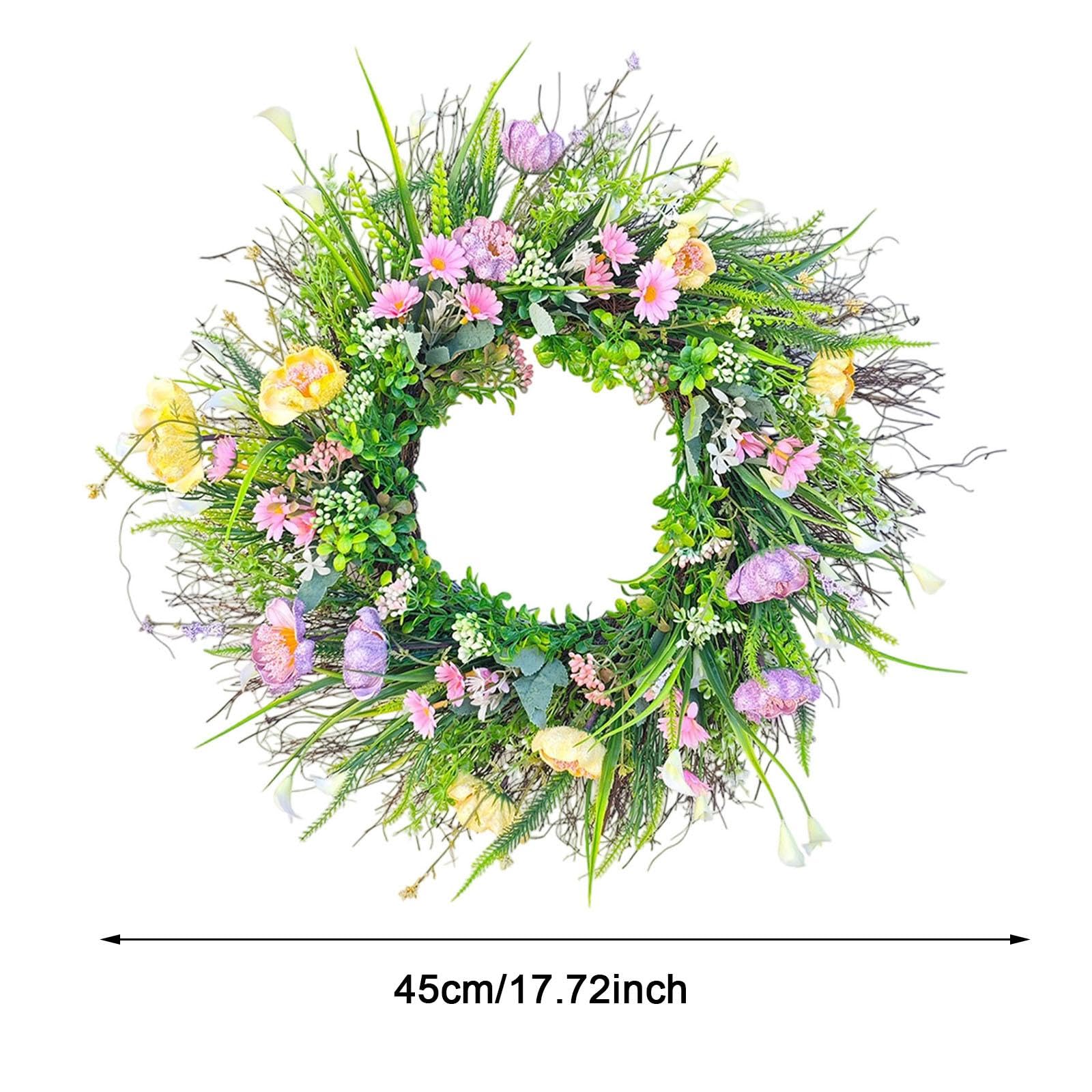 Künstlicher Kranz zum Aufhängen, Dekoration für Fenster und Türen mit Kunstblumen, 45cm