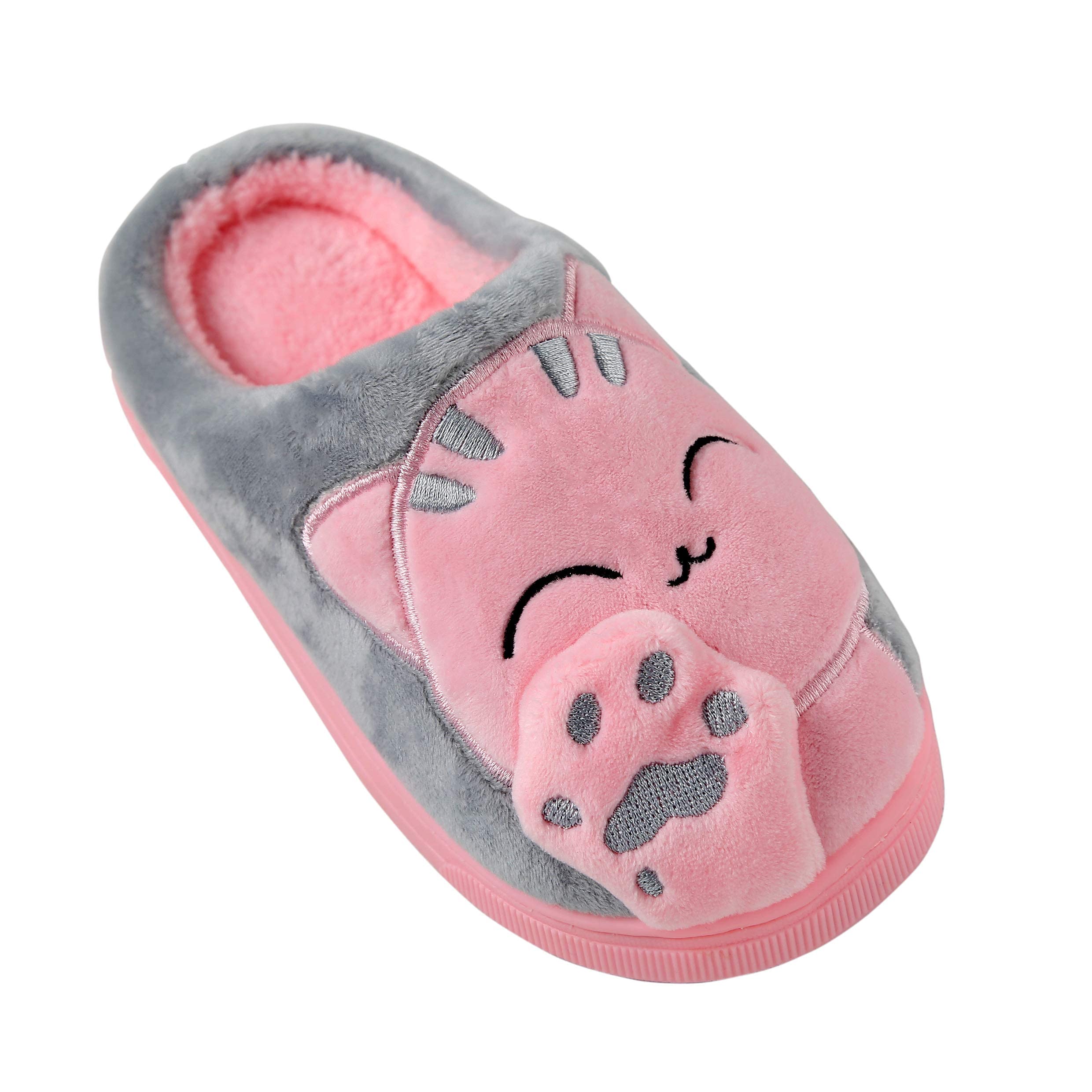 Zapatillas de interior antideslizantes para niños y niñas, diseño de gato, Rosa (Pink Cat), 10-11 Little Kid