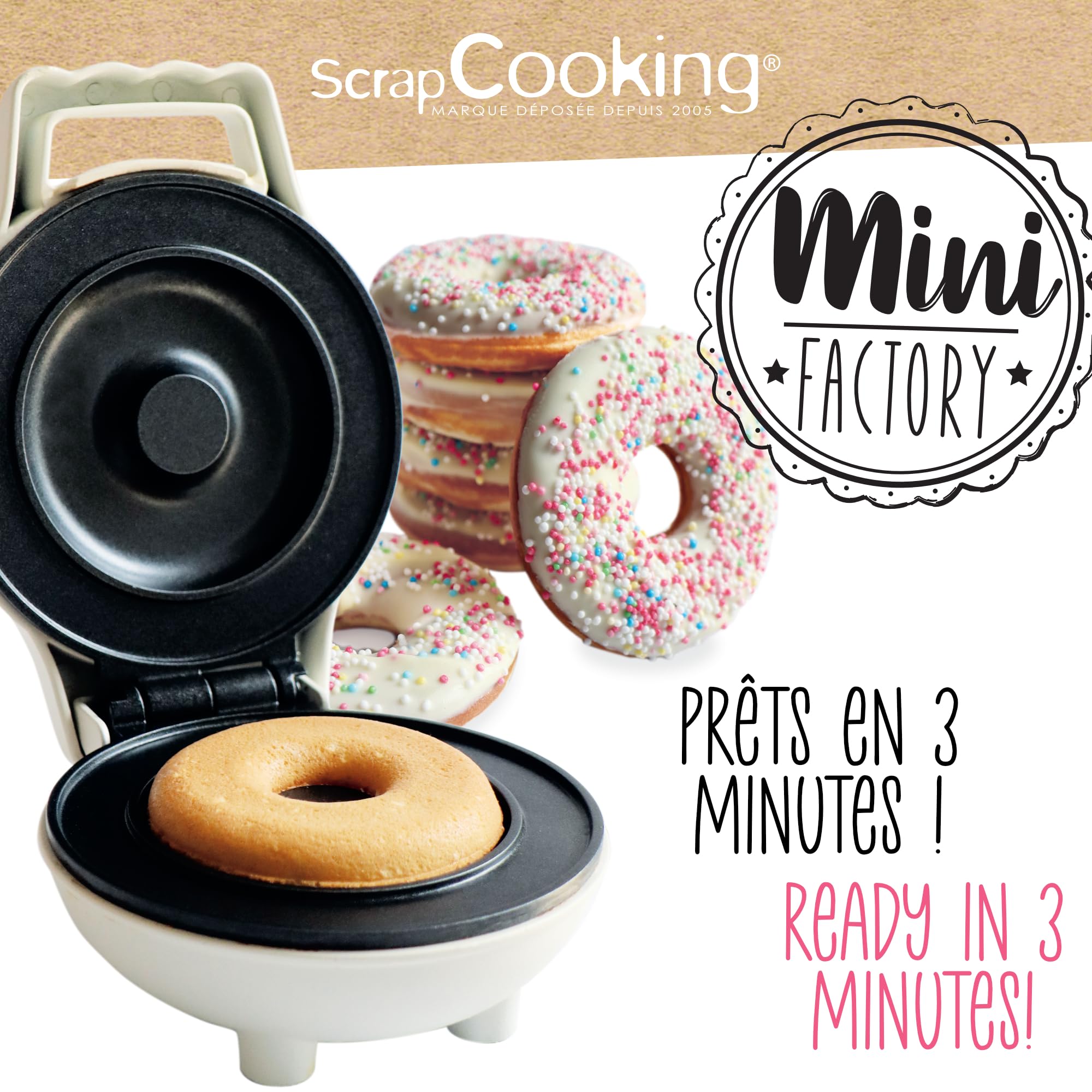 ScrapCooking - Mini Donut Factory - Mini Doughnut & Donut Machine - Non-Stick Heating Plate - Donut Maker - Baking Gift Idea - Kitchen - Recipe Included - 3882
