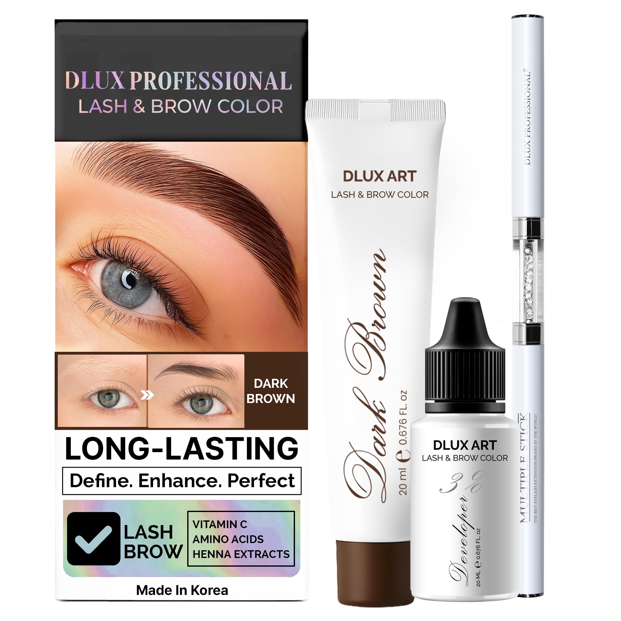 Korean Eyebrow Color Kit Dark Brown – Professional Brow Color for Women, Eyebrow Color for Natural Looking Brows, Long-Lasting Brow Color for Salon &