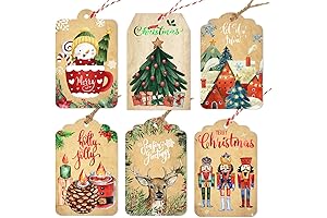 Assorted Holiday Foil Gift Tags with Untied String