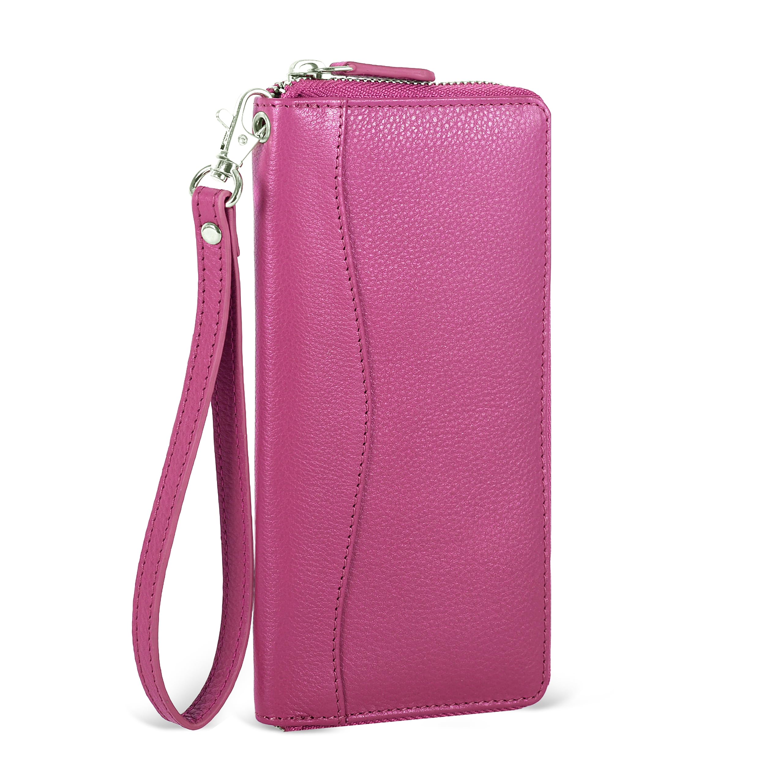 Oak Leathers Leather Wallet for Women - RFID Womens Wallet Clutch with 8 Credit Card Holder, Coin Pocket, Gift for Women’s, Ladies Purse, Pink, 7.6 x 4 x 1 inches, Round Zip Wallet