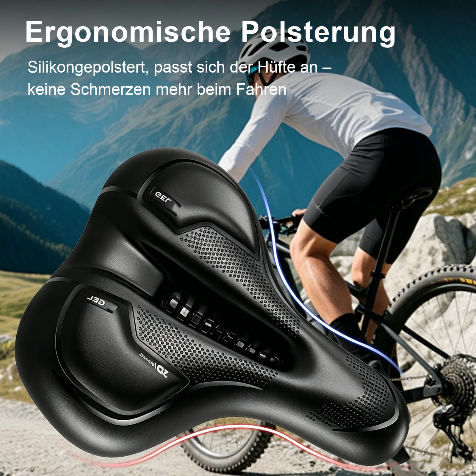 Sella Bici Comoda in Gel, Impermeabile Ammortizzante, Sedile Bici Unisex per Biciclette da Strada Mountain Bike