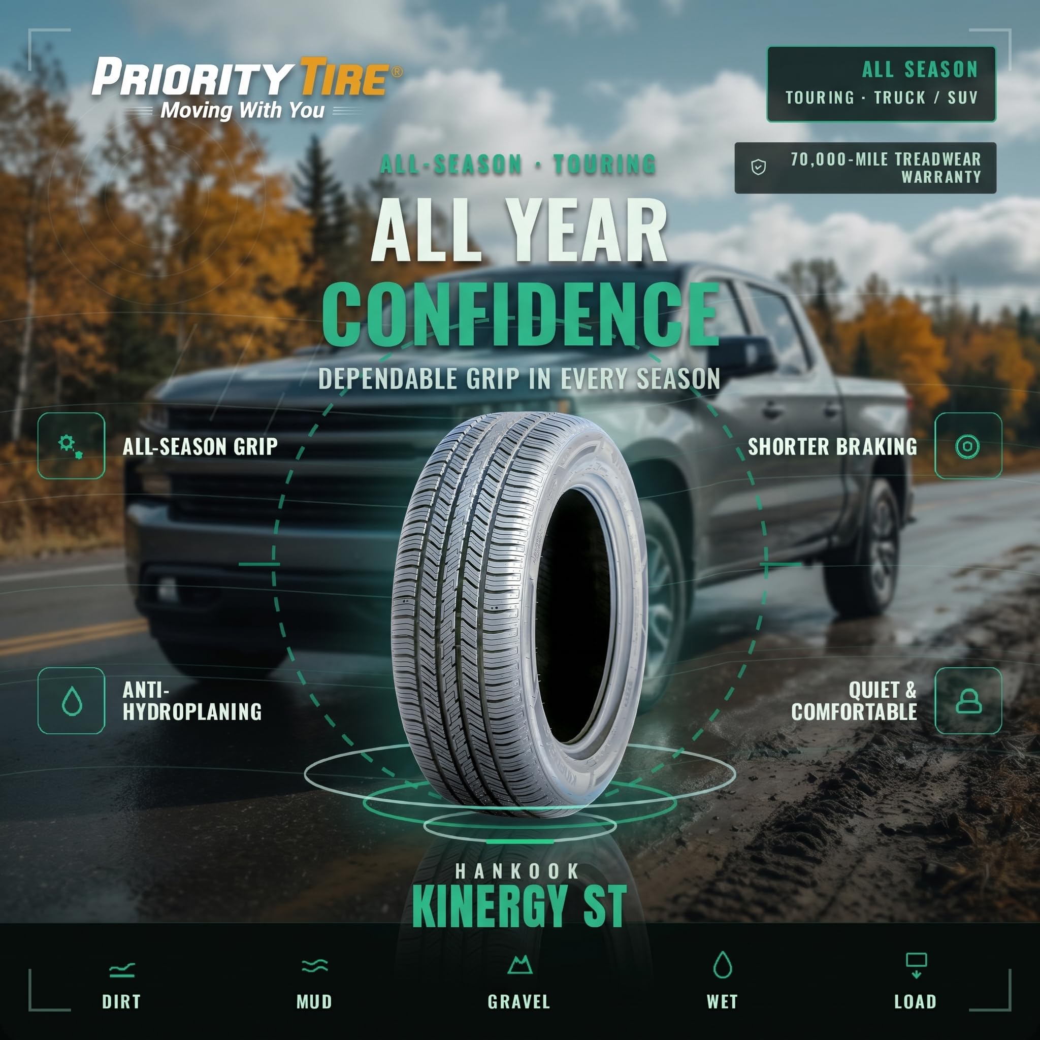 Amazon.com: Hankook Kinergy ST (H735) 225/60R18 100H : Automotive