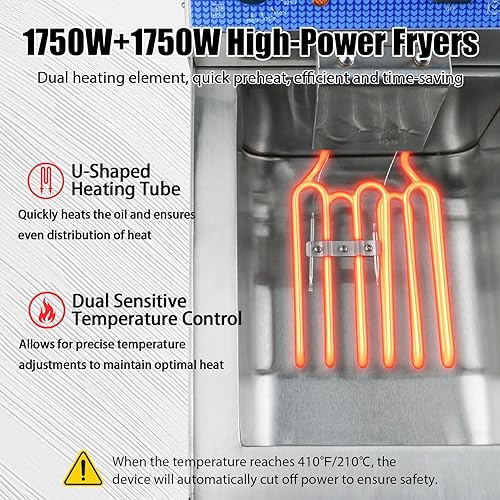 Miniatura 3 de Freidora comercial de 26L27.4QT con filtración de aceite y temporizador, freidora eléctrica de 120 V con 2 cestas y tapas, freidora comercial de