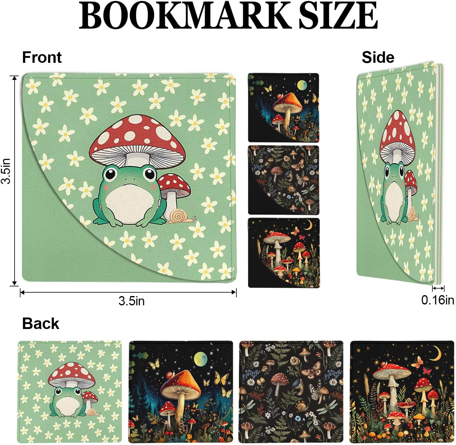 4PC Mushroom Corner Bookmarks, Fun Leather Bookmark Set, Book Accessories for Reading Book Lovers, Cute Page Markers for Women Student Teacher Office Stationery Boho Style - Image 2