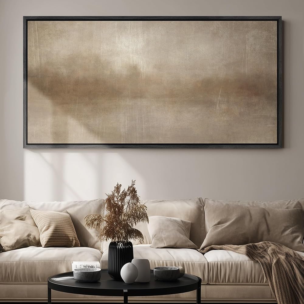 wall26 Extra Large Framed Wall Art Canvas Print - Neutral Earth Tone Abstract - Contemporary Artwork for Living Room Bedroom Office - 60"x30" Black